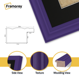 Framorey Purple picture frame with black mount, close view profile showing moulding depth and edge detail for wall art or photo display