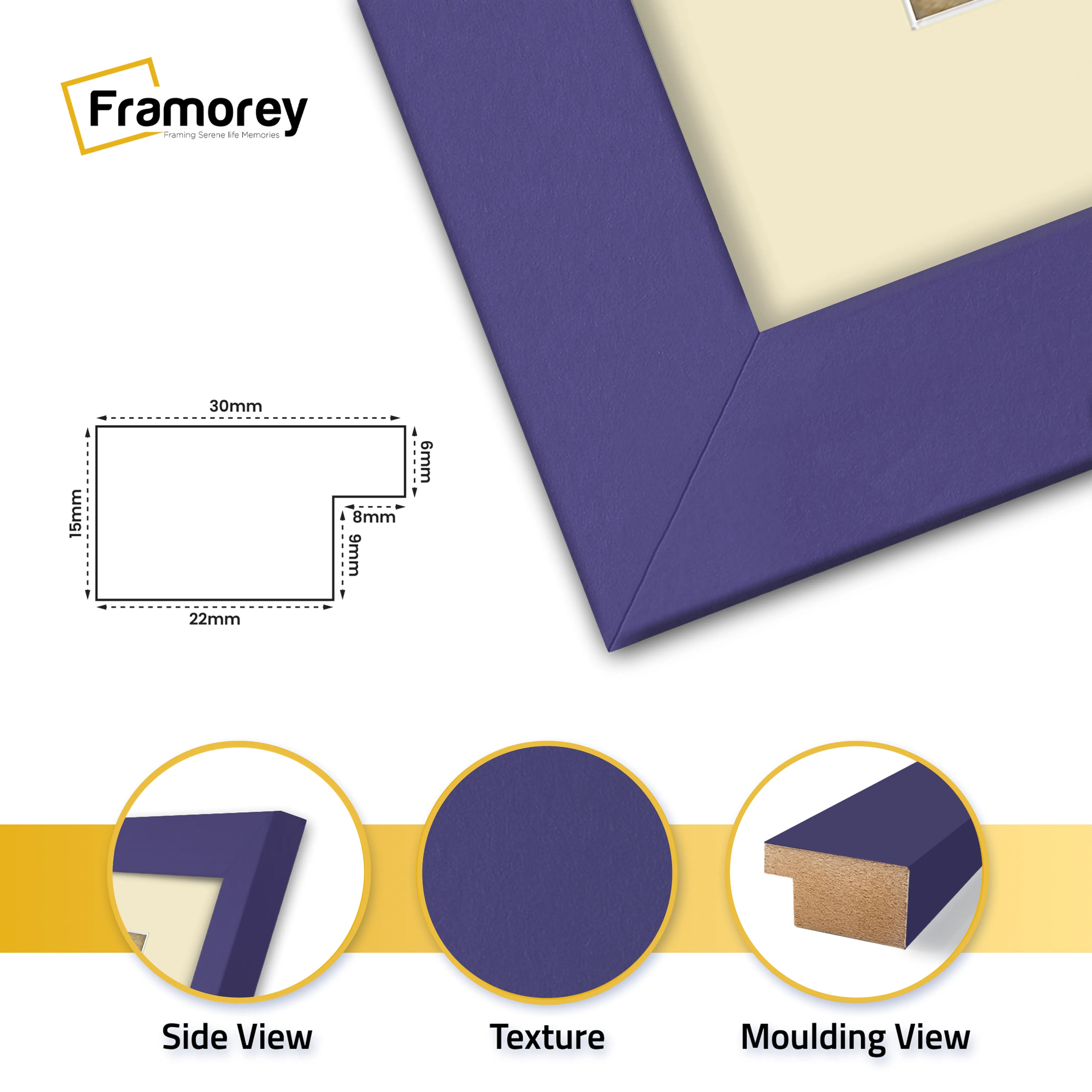 Panoramic Purple Picture Frame With Ivory Mount Wall Decor Frame