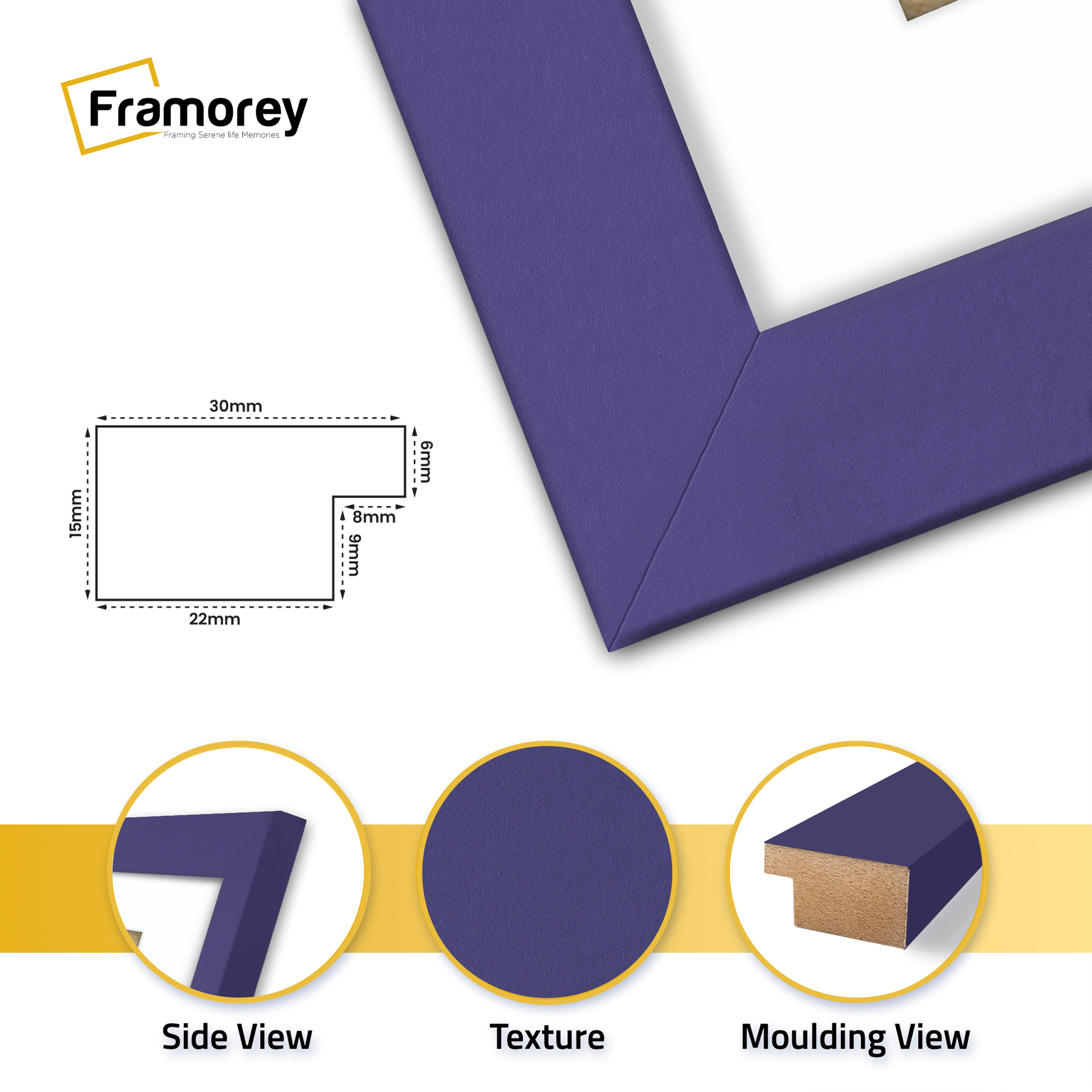 Purple Photo Frame With White Mount with two ed flowers with pots placed near it.