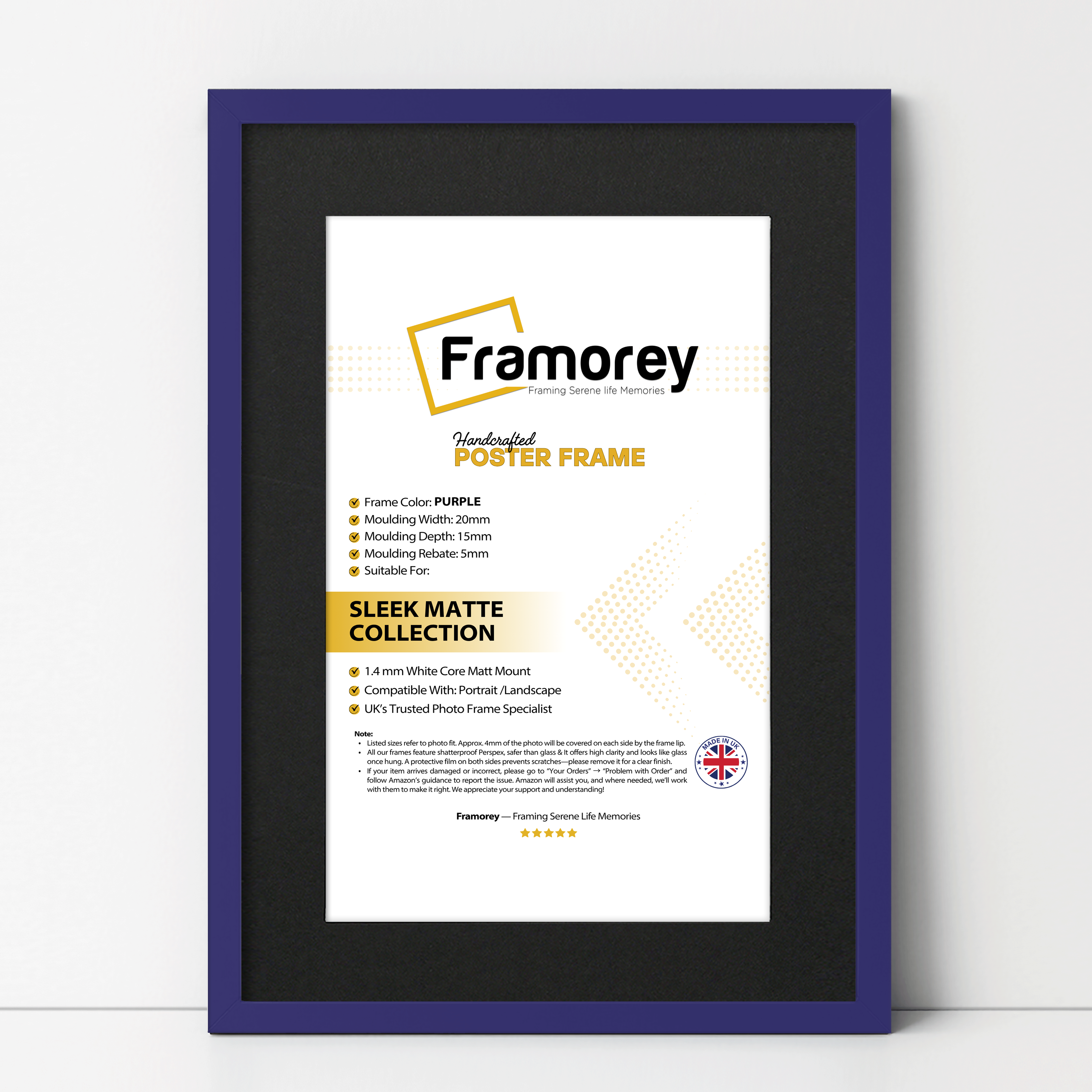 Thin Matt Purple Picture Frame With Black Mount