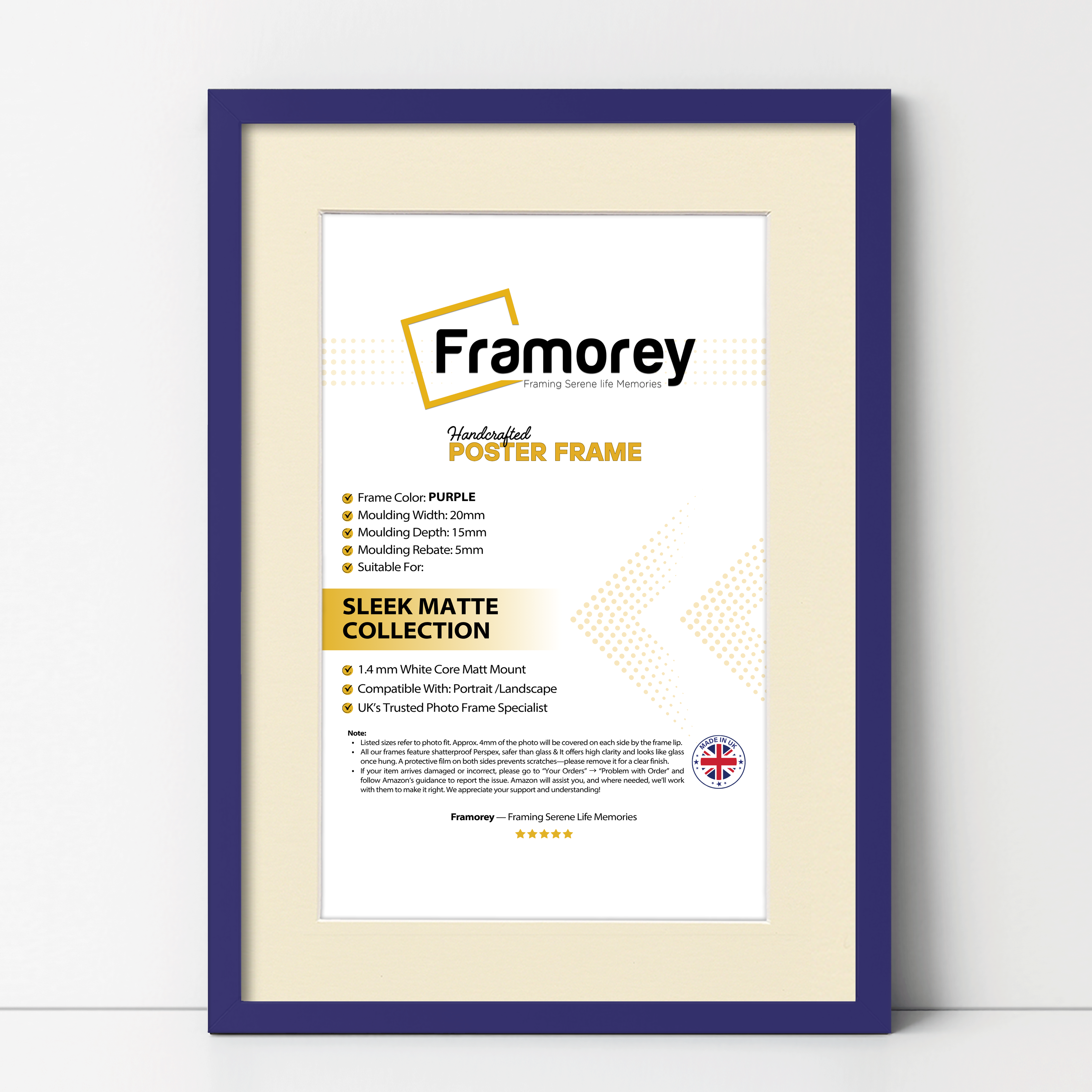 Thin Matt Purple Picture Frame With Ivory Mount