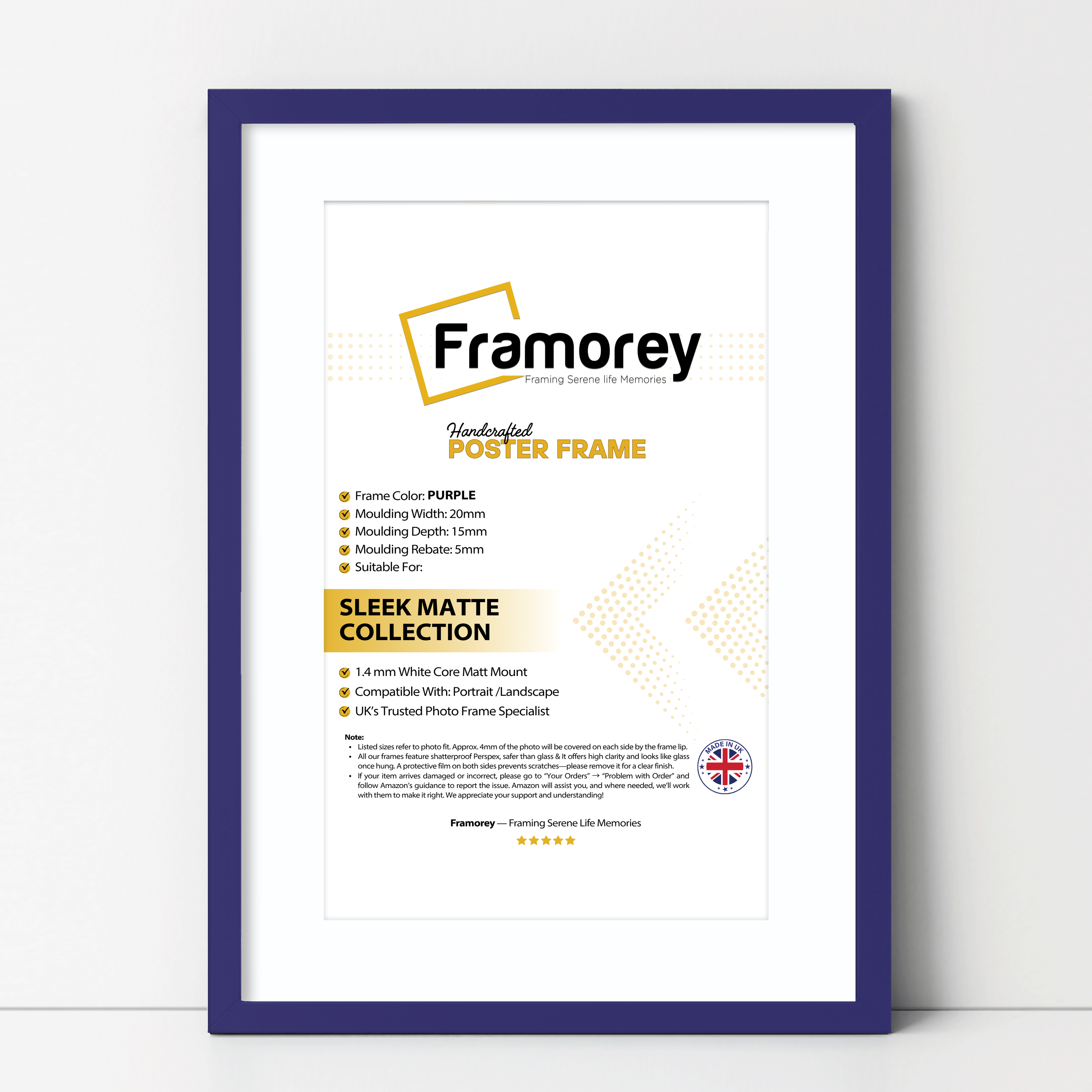 Thin Matt Purple Picture Frame With White Mount