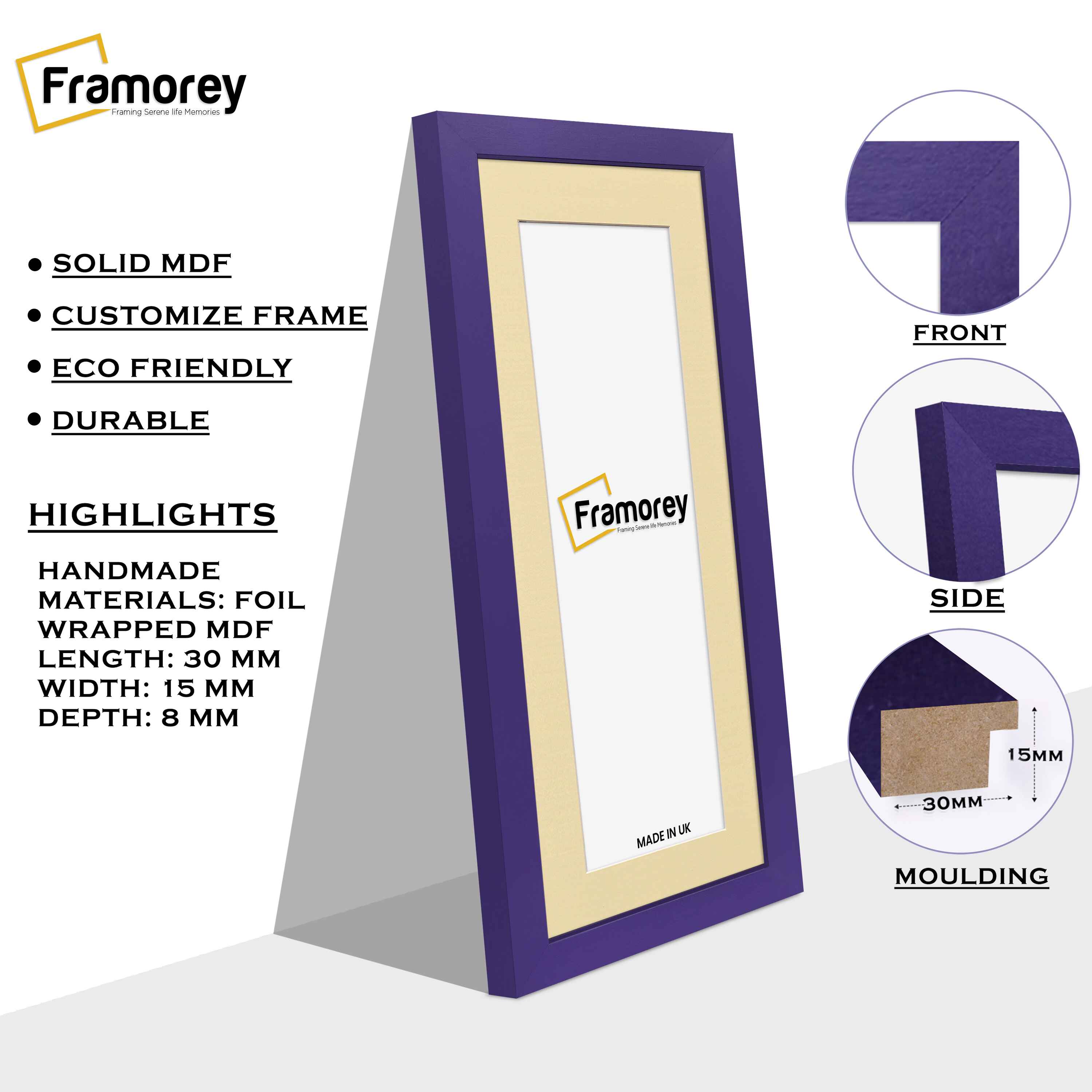 Panoramic Purple Picture Frame With Ivory Mount Wall Décor Frame