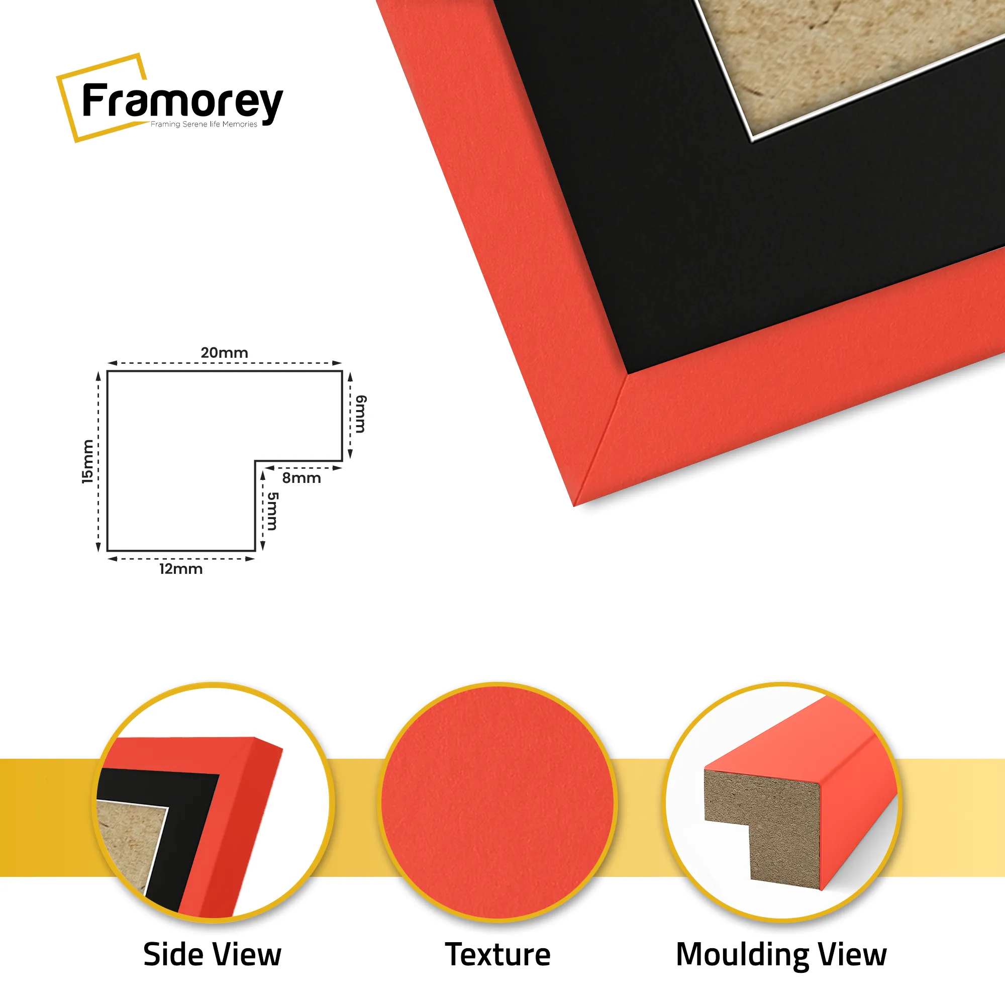 Thin Matt Panoramic Red Picture Frames With Black Mount