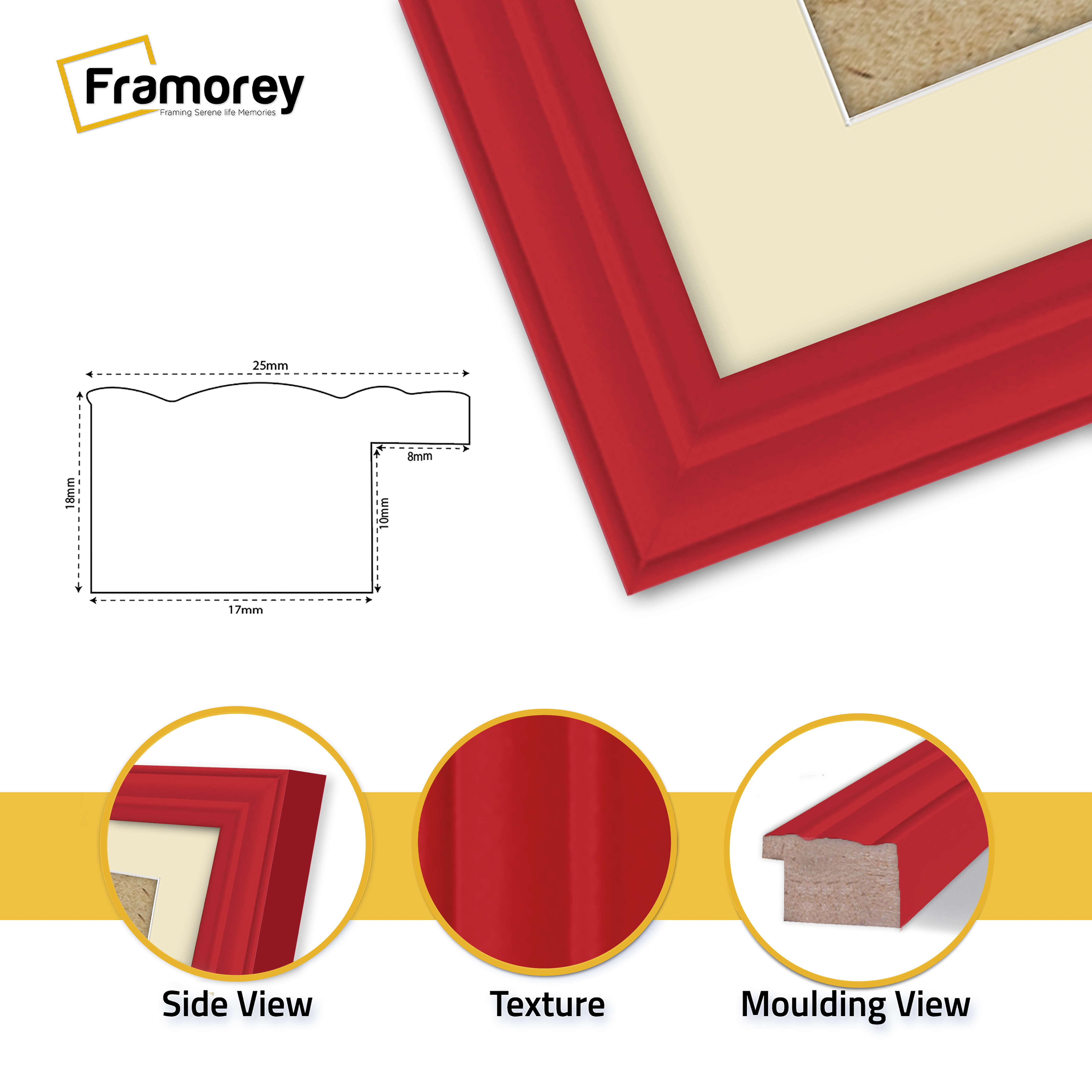 Antique Style Red Picture Frame Wall Art Photo Frame With Ivory Mount