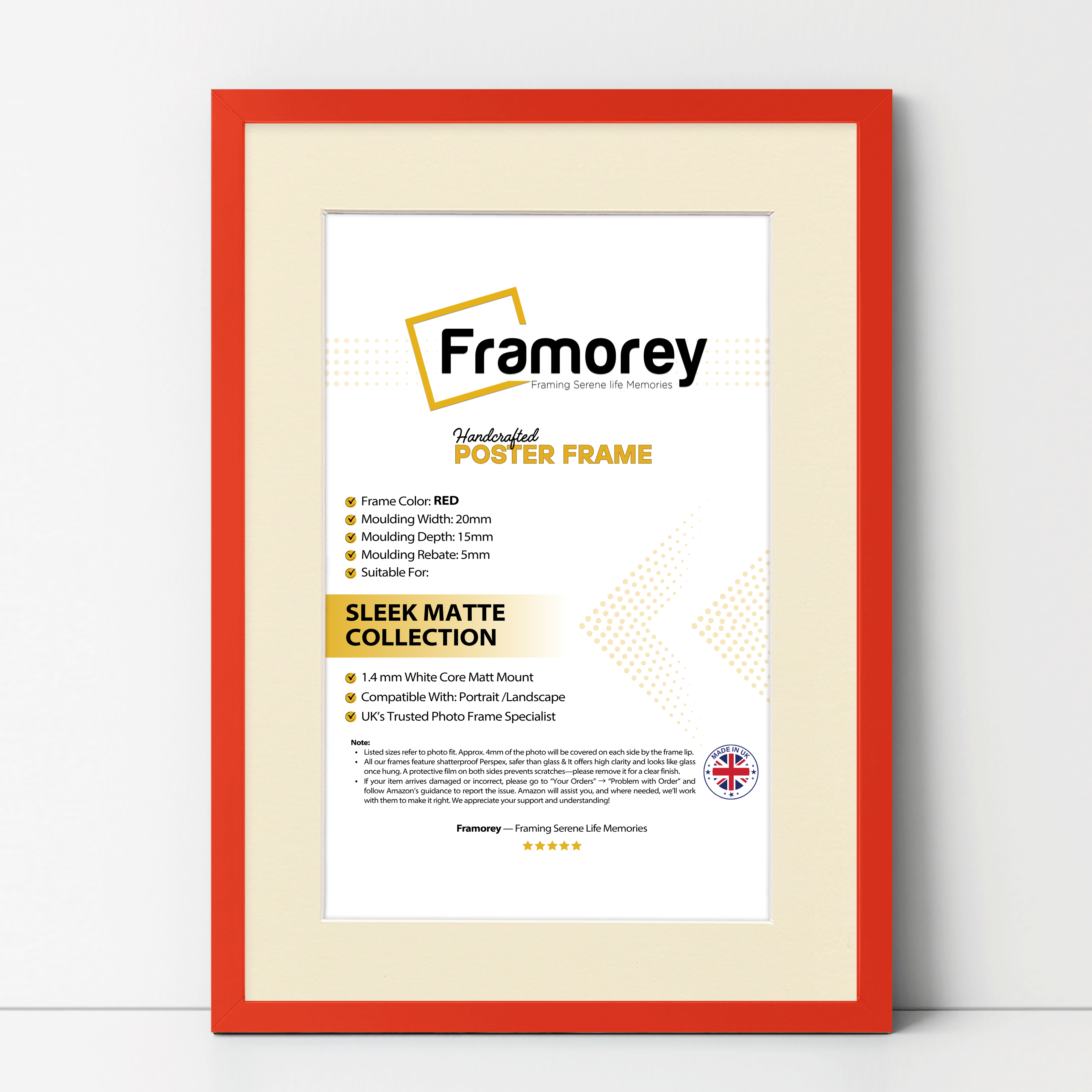 Thin Matt Red Picture Frame With Ivory Mount