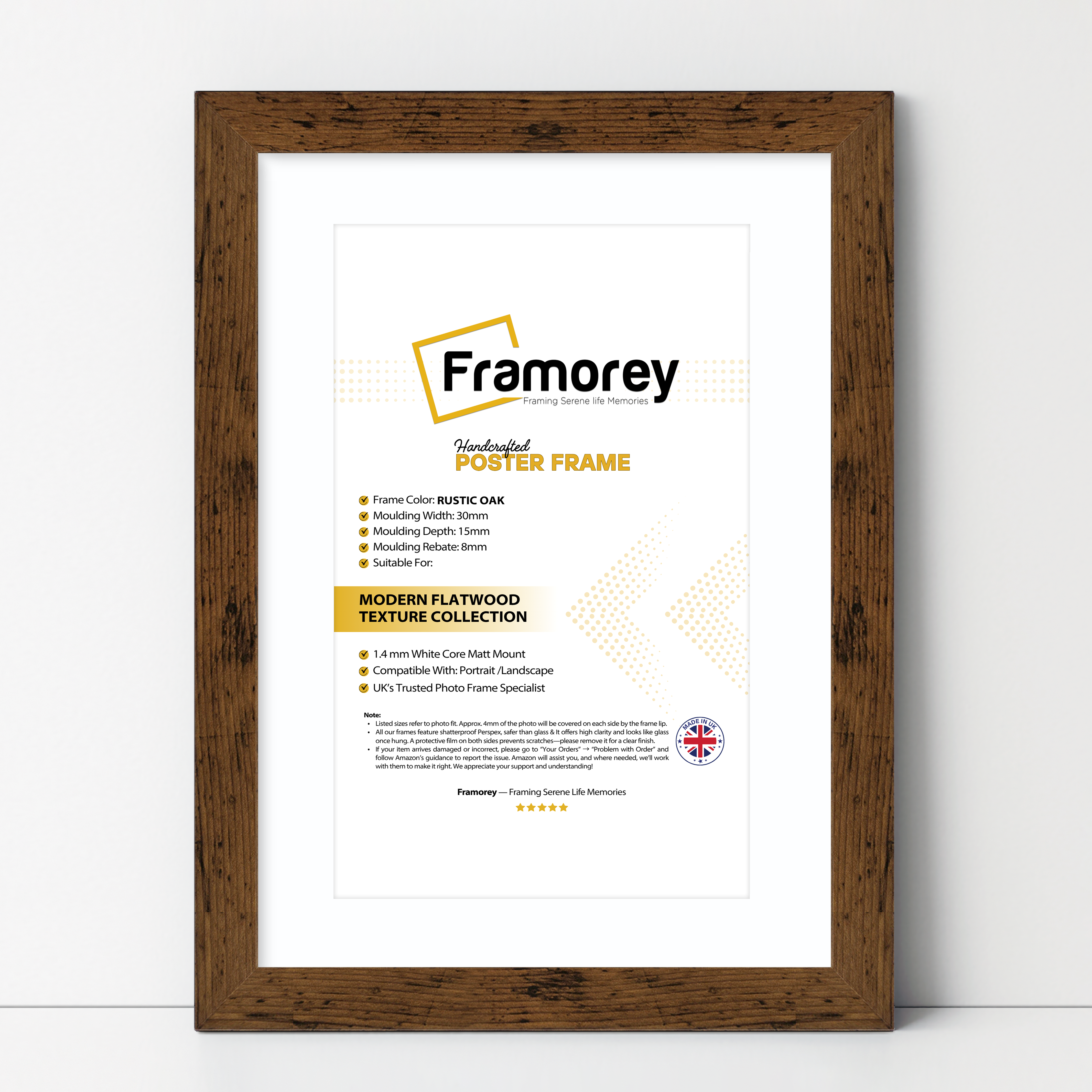 Rustic Oak Picture Frame With White Mount