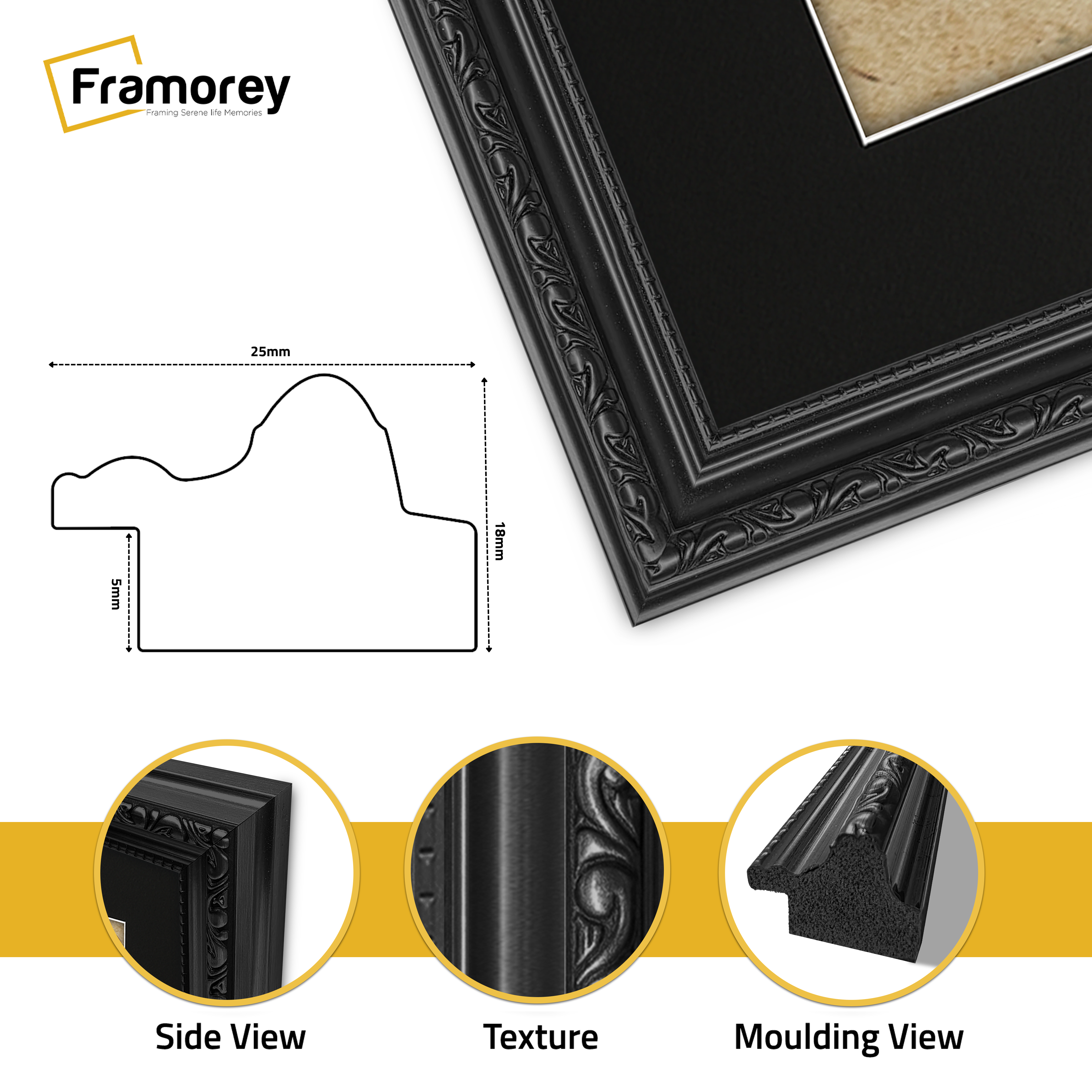 Black Shabby Ornate Picture Frame Wall Art Photo Frames With Black Mount