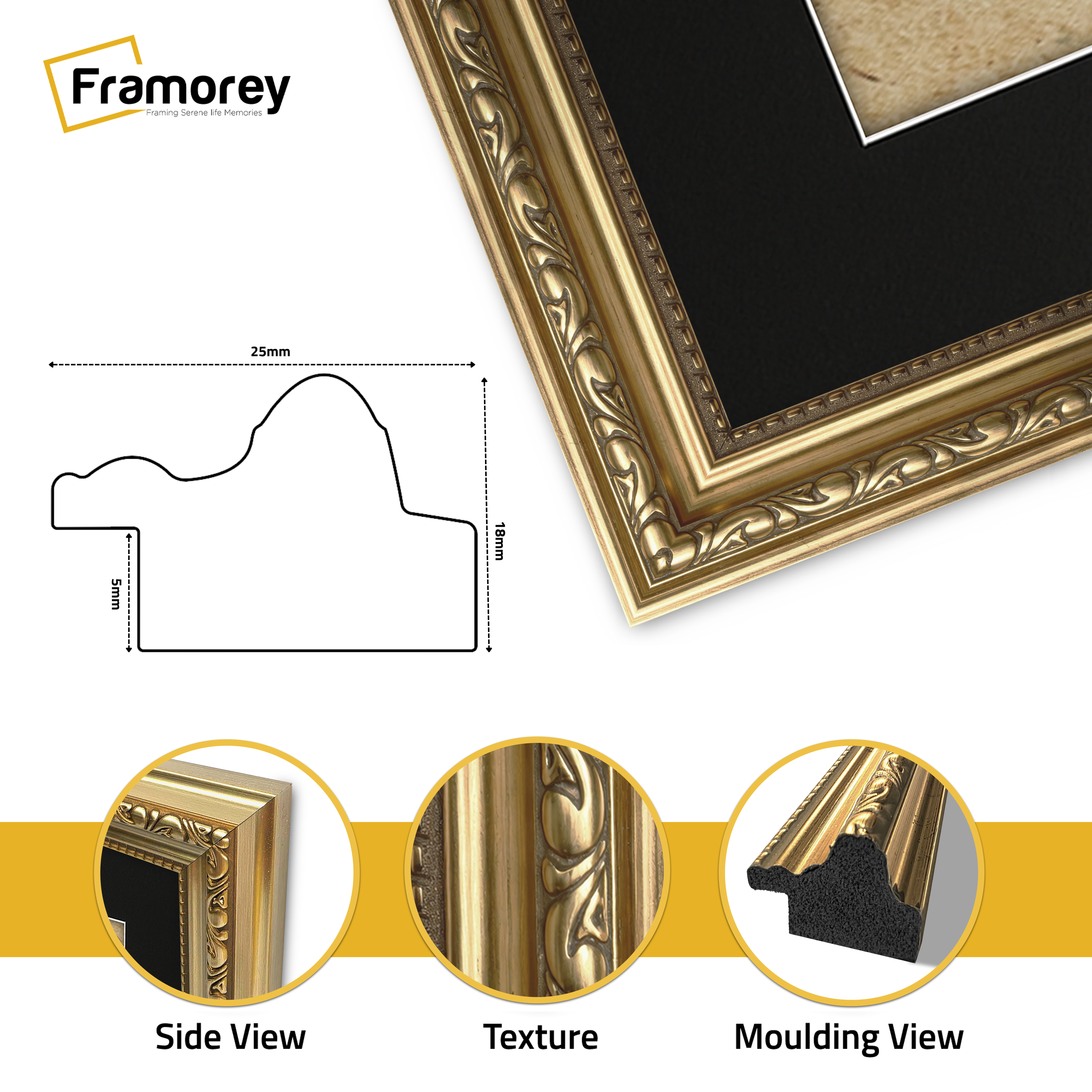 Gold Shabby Ornate Picture Frame Wall Art Photo Frames With Black Mount