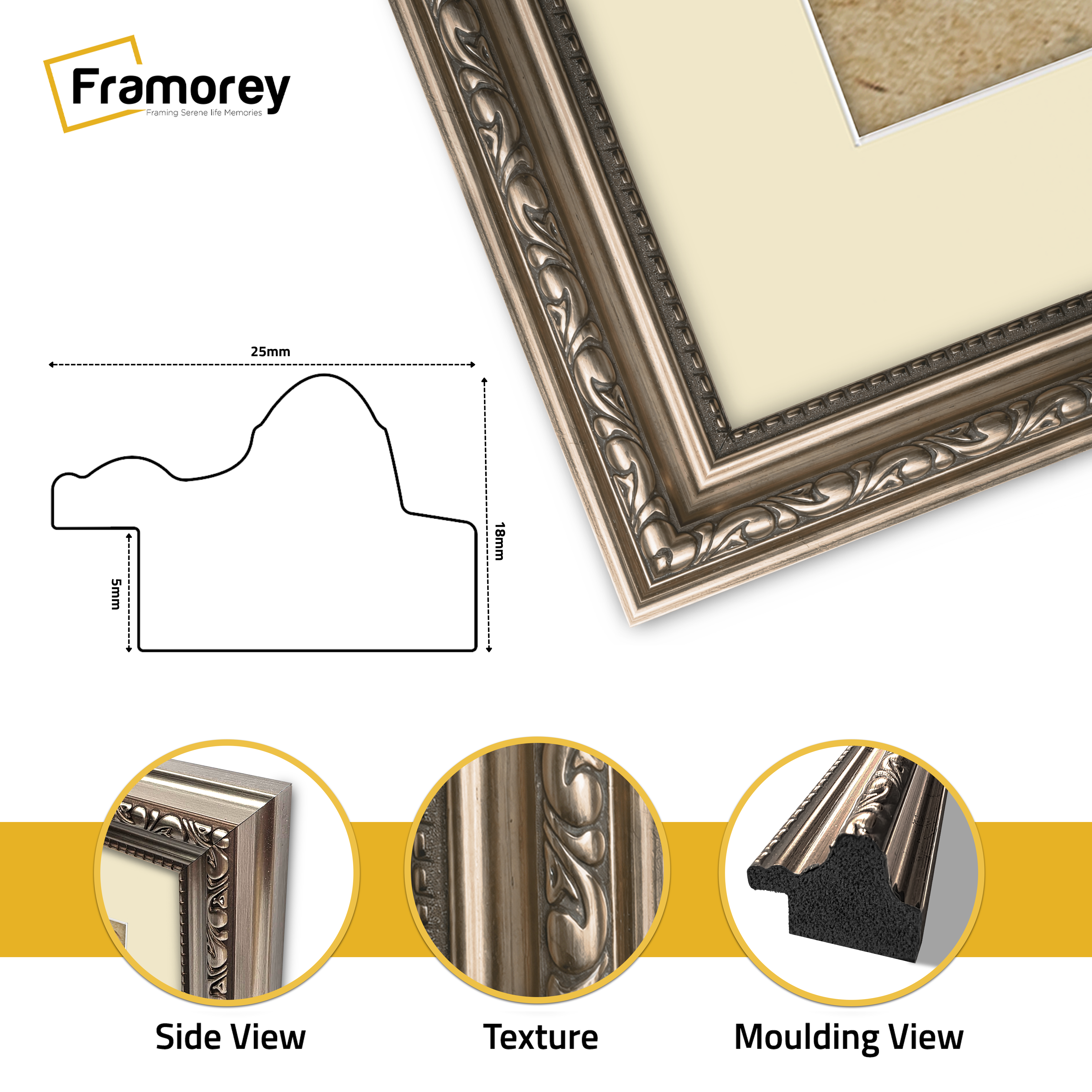 Gun Metal Shabby Ornate Picture Frame Frames With Ivory Mount Photo