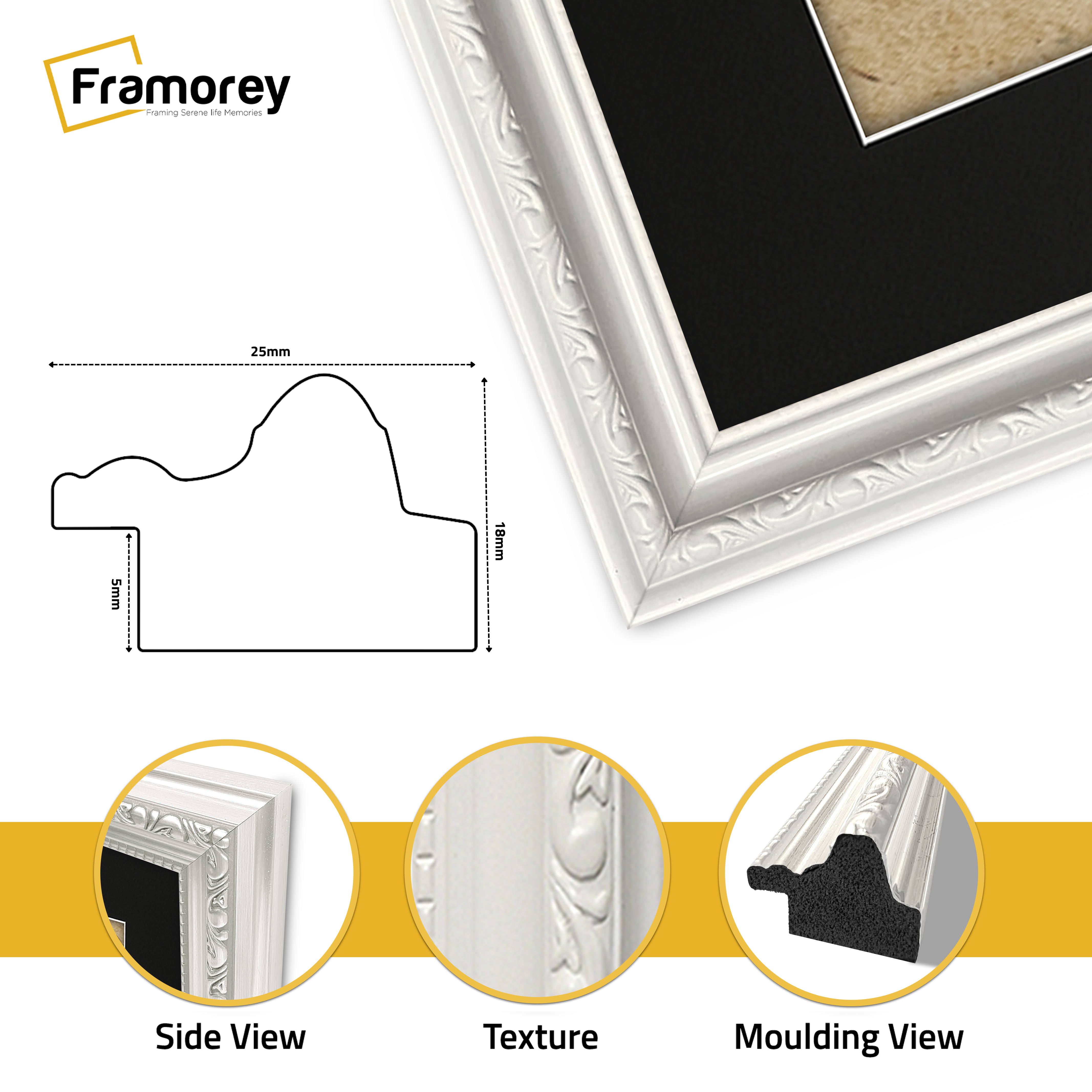 White Shabby Ornate Picture Frame Wall Art Frames With Black Mount