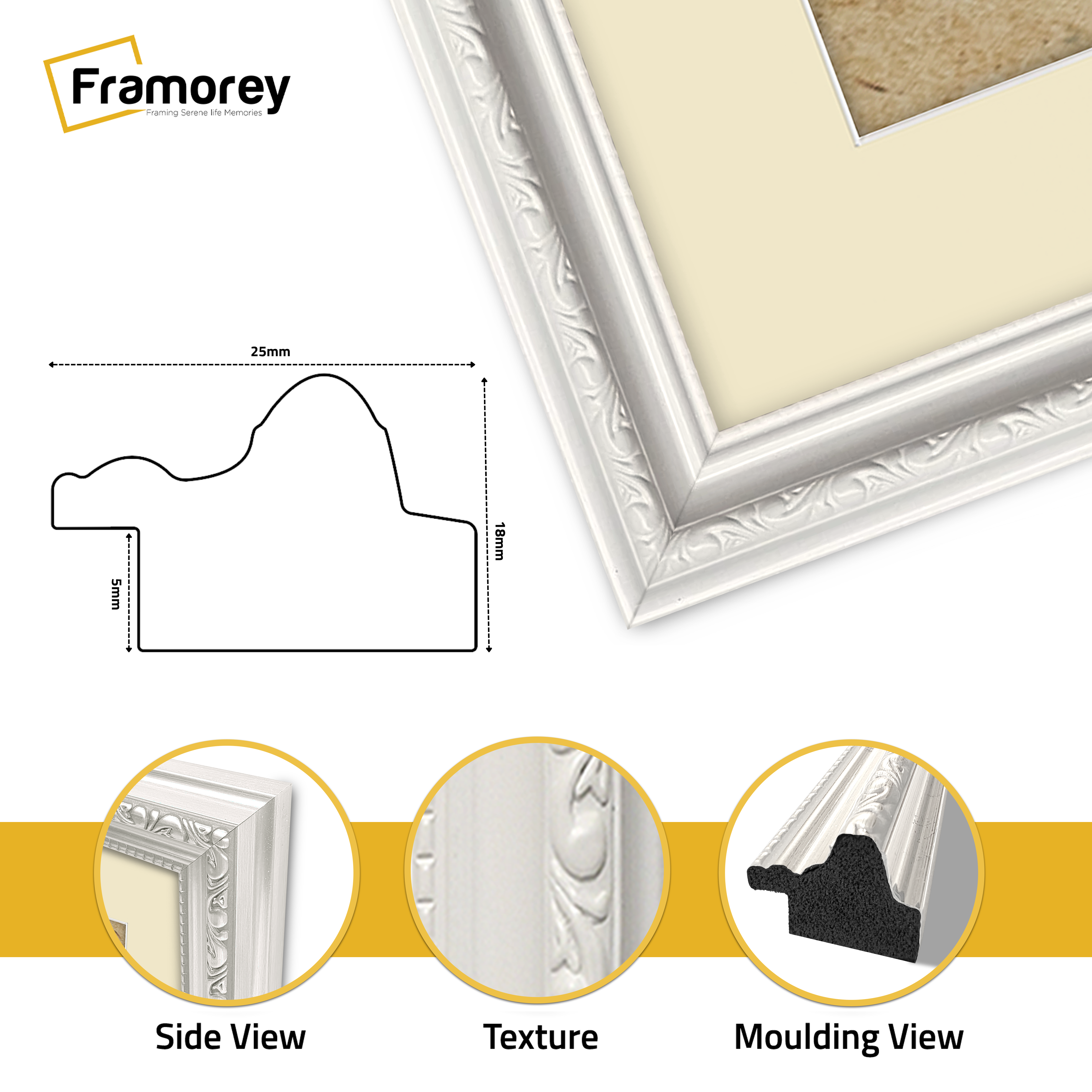 White Shabby Ornate Picture Frame With Ivory Mount Photo Frames