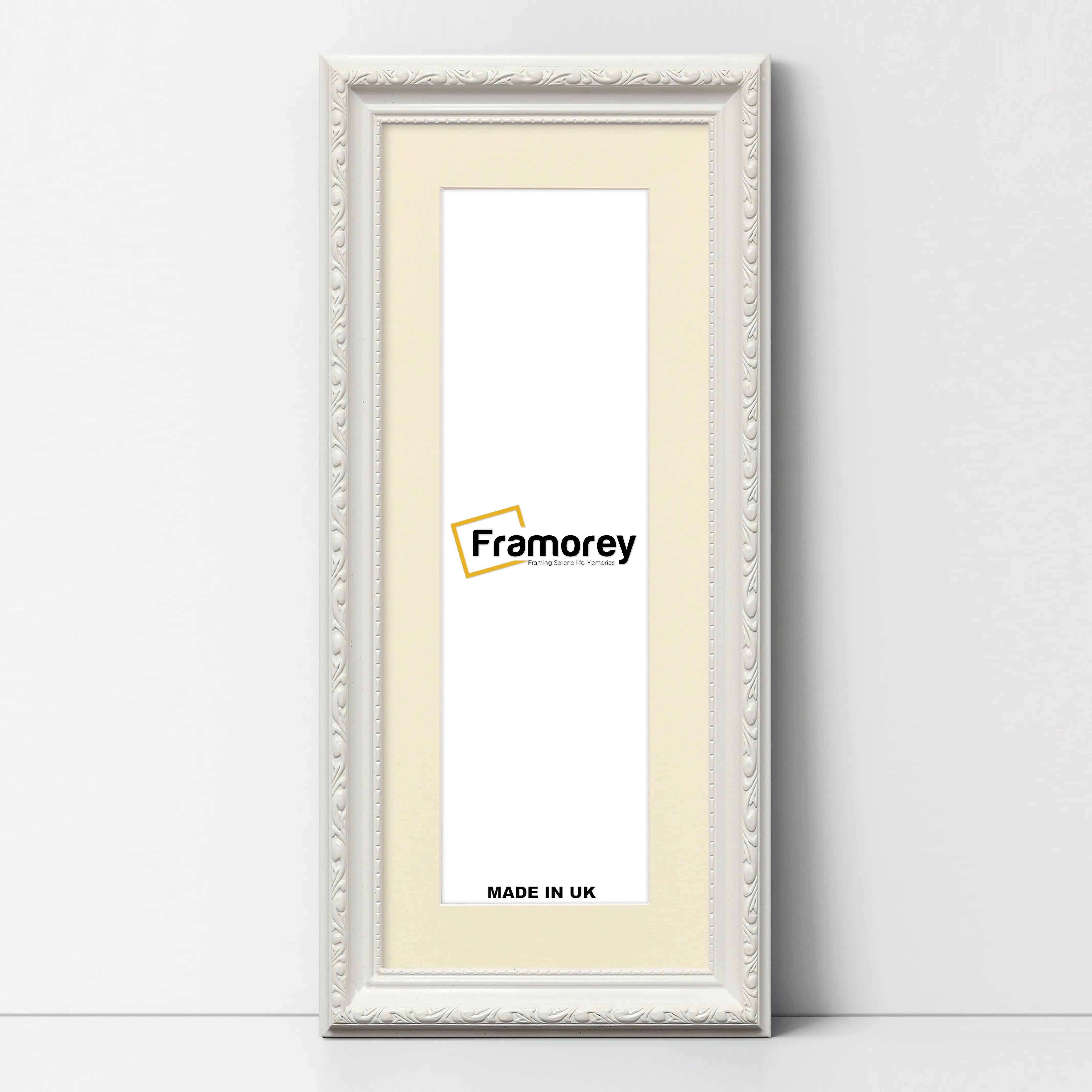 Panoramic Size White Picture Frame Shabby Wall Frames With Ivory Mount