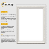 Shabby white picture frame size guide showing how to measure correct frame size and internal dimensions