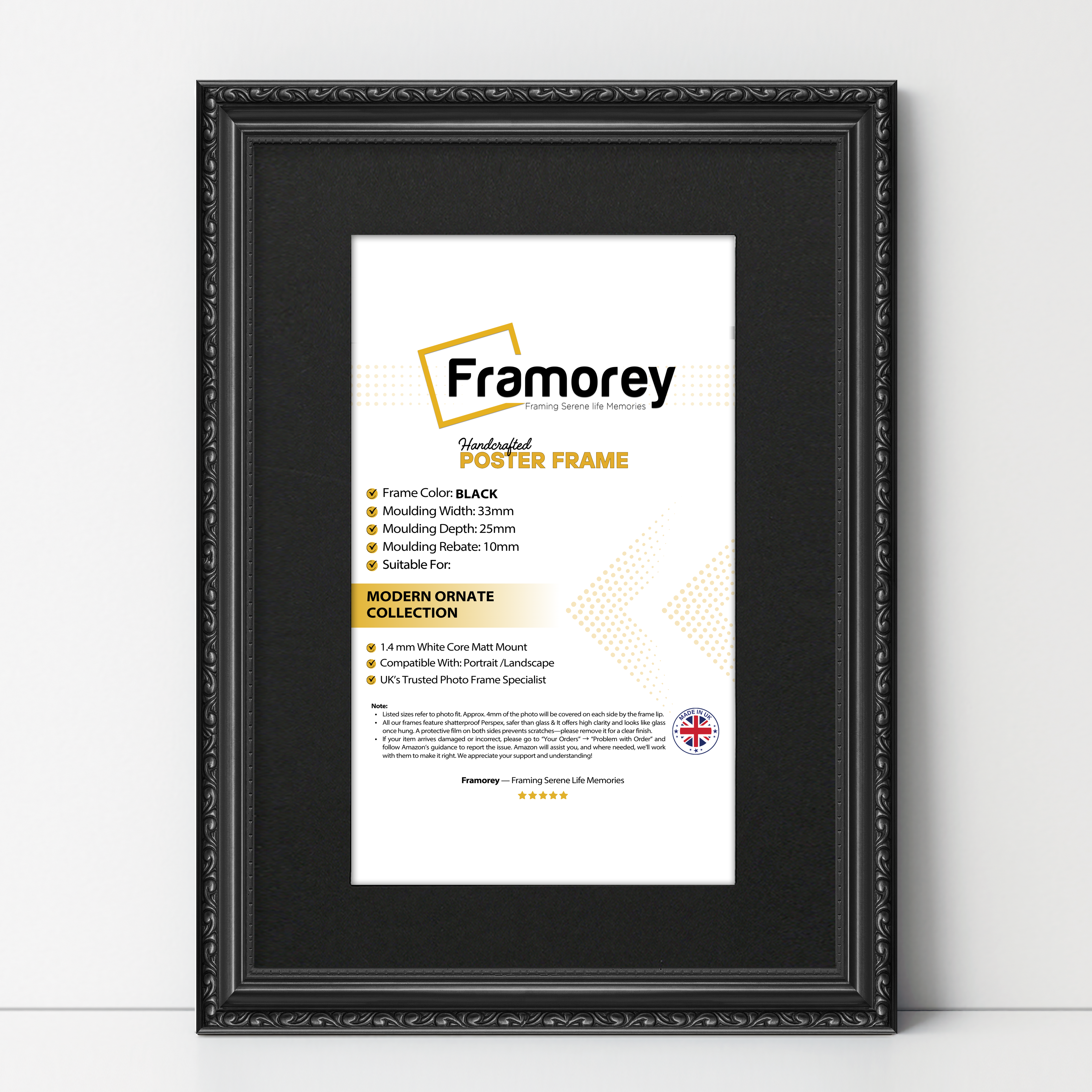 Black Shabby Ornate Picture Frame Wall Art Photo Frames With Black Mount