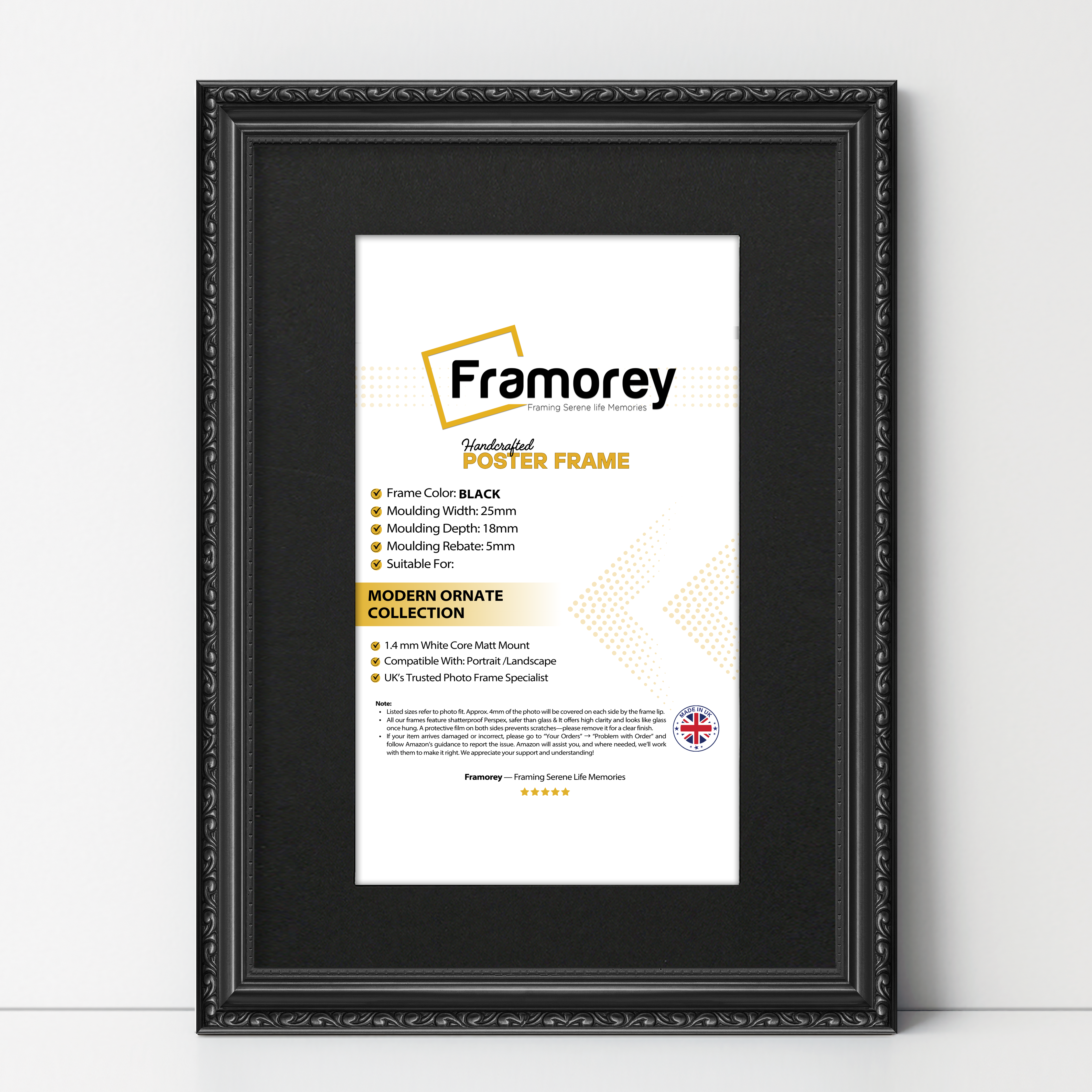 Black Shabby Ornate Picture Frame Wall Art Photo Frames With Black Mount