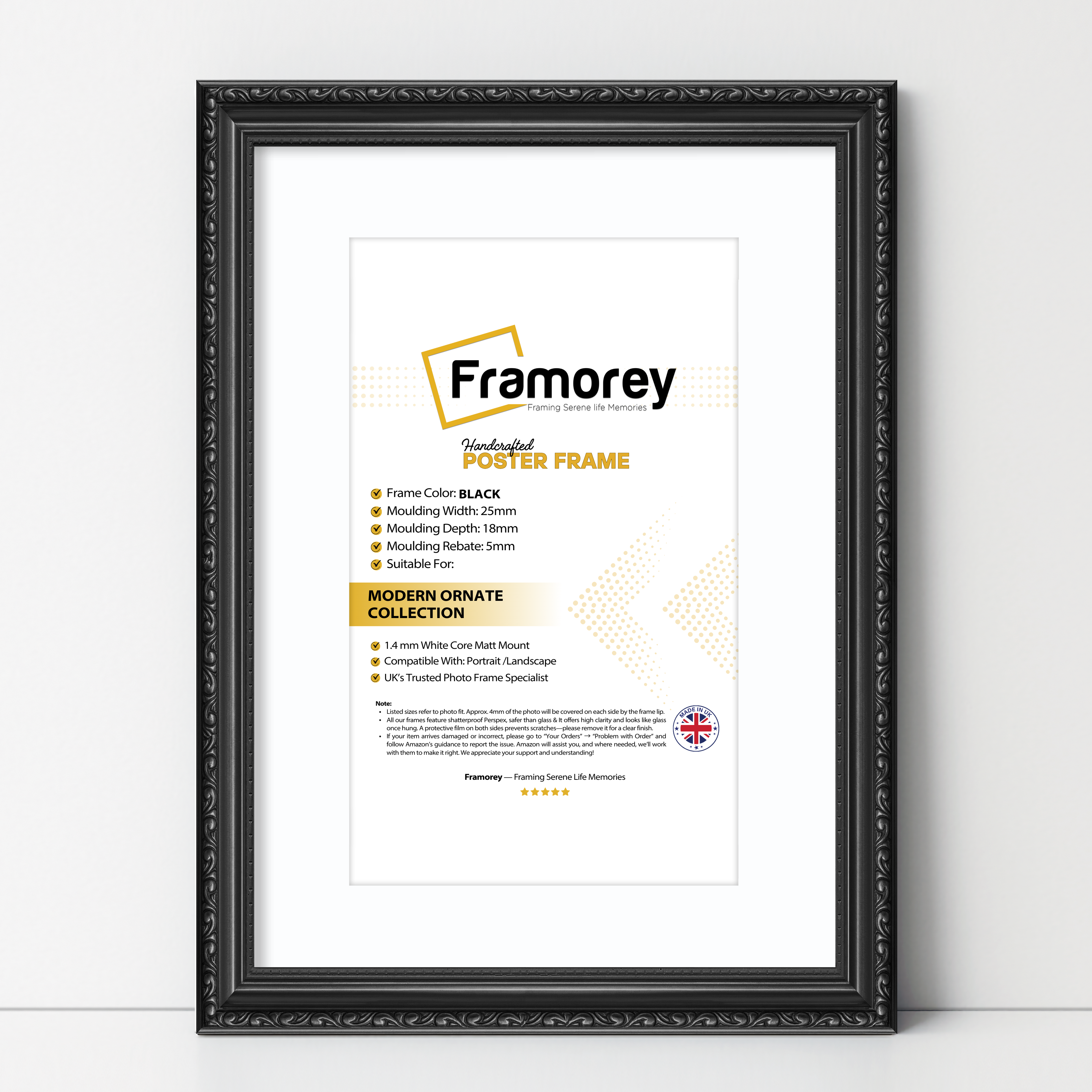 Black Shabby Ornate Picture Frame Wall Art Photo Frames With White Mount