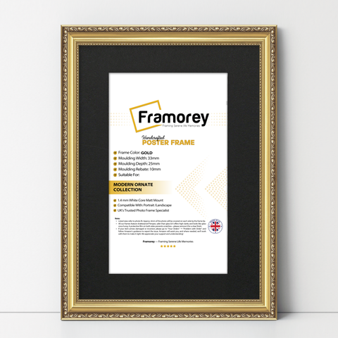 Gold Shabby Ornate Picture Frame Wall Art Photo Frames With Black Mount