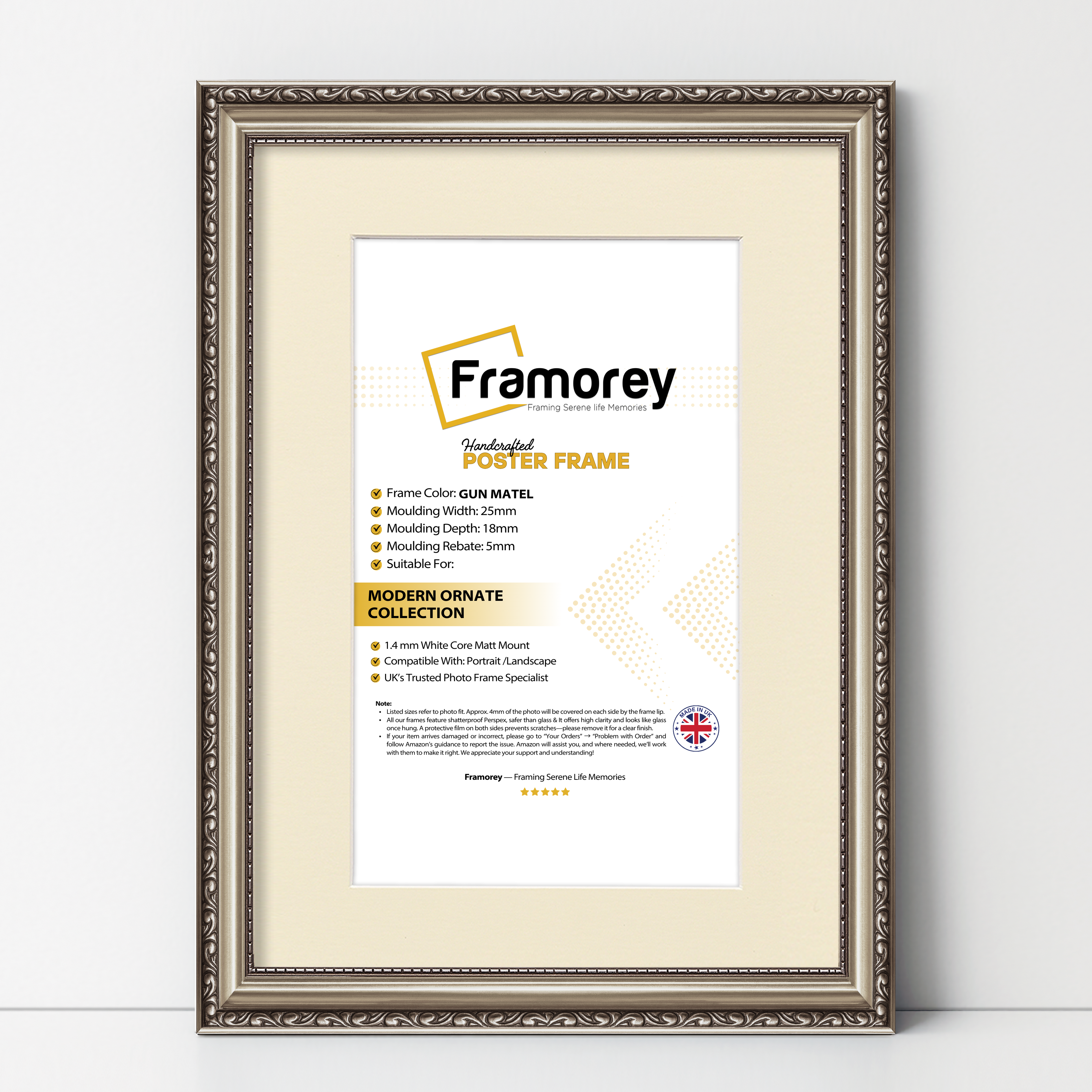 Gun Metal Shabby Ornate Picture Frame Frames With Ivory Mount Photo