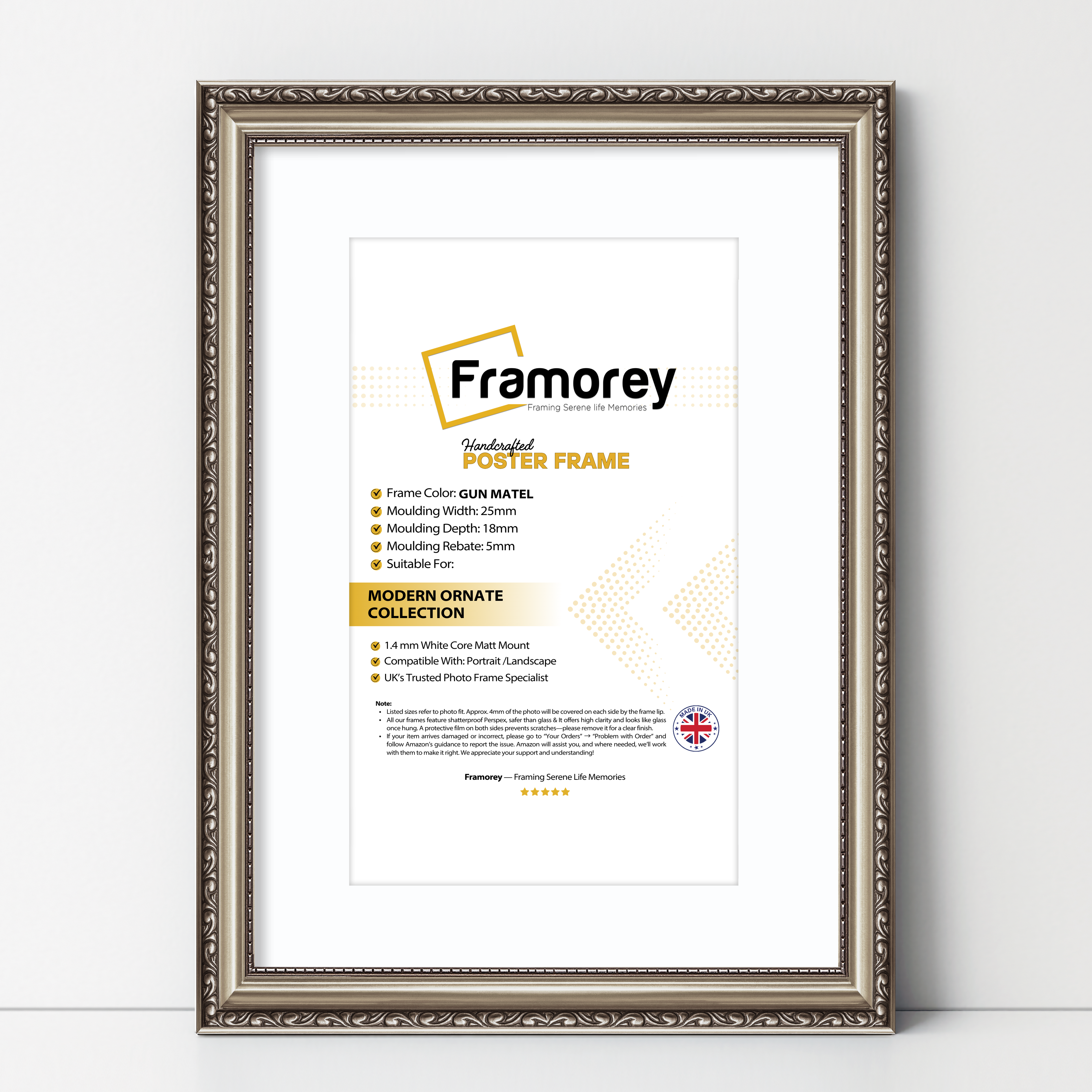 Gun Metal Shabby Ornate Picture Frame With White Mount Photo Frame