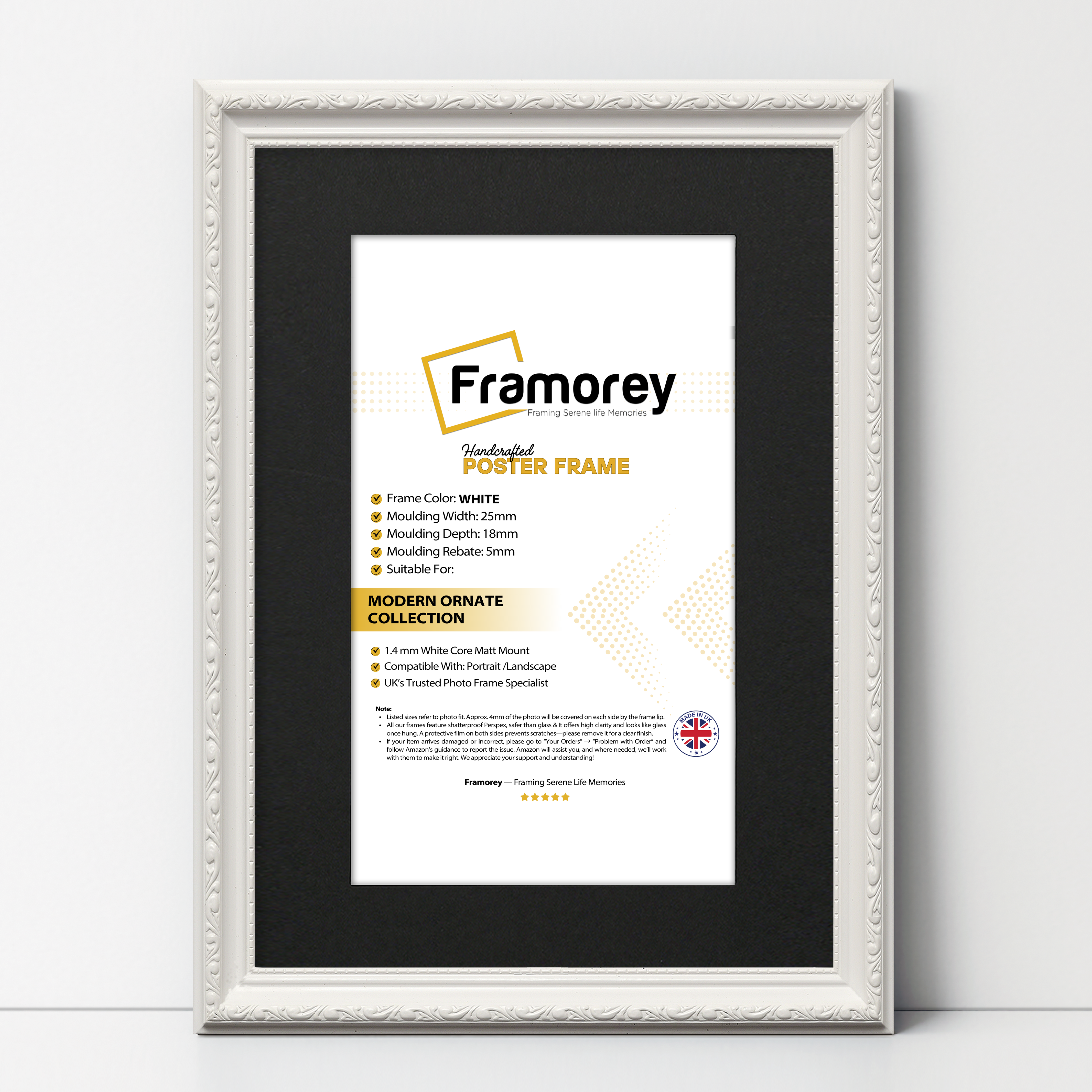 White Shabby Ornate Picture Frame Wall Art Frames With Black Mount