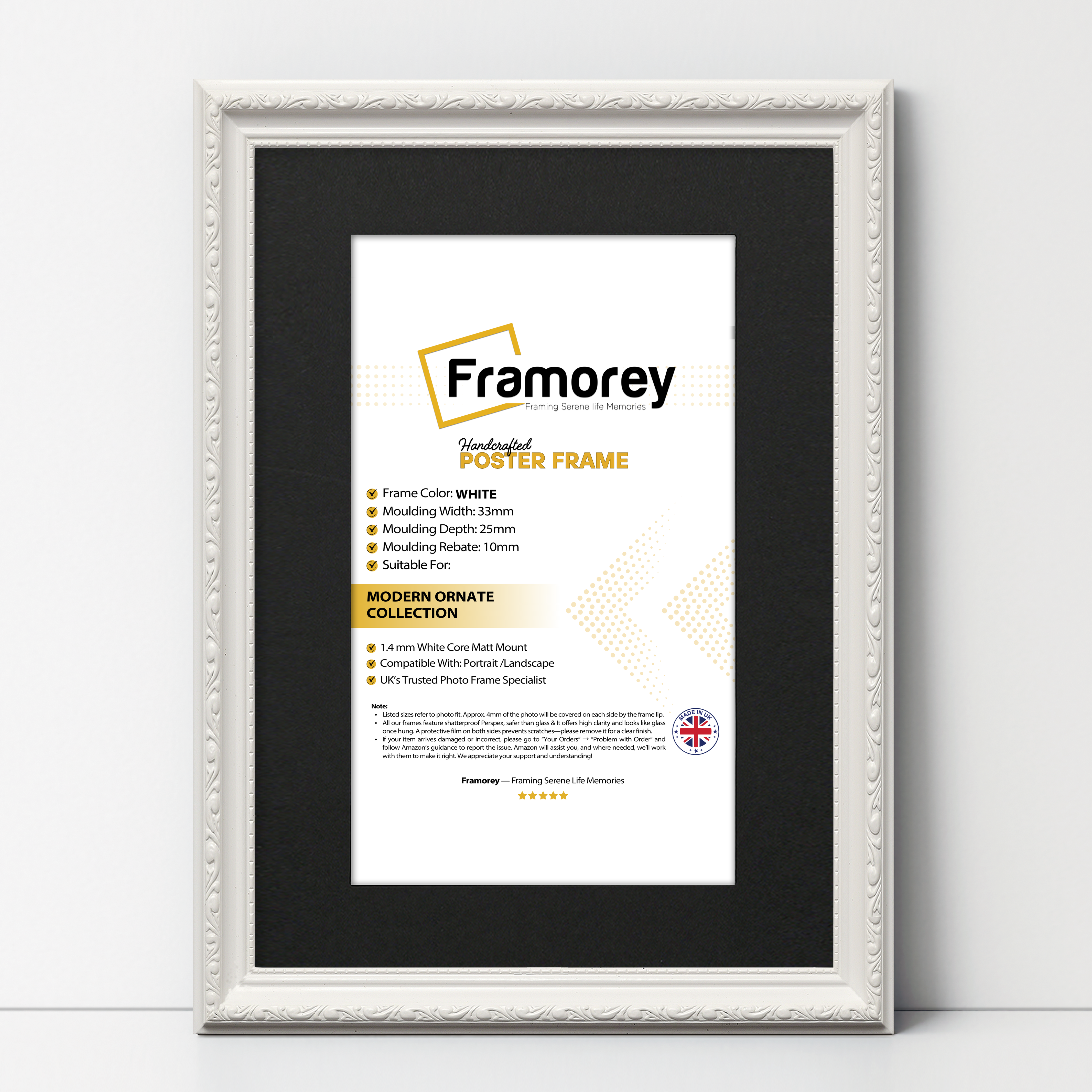 White Shabby Ornate Picture Frame Wall Art Frames With Black Mount