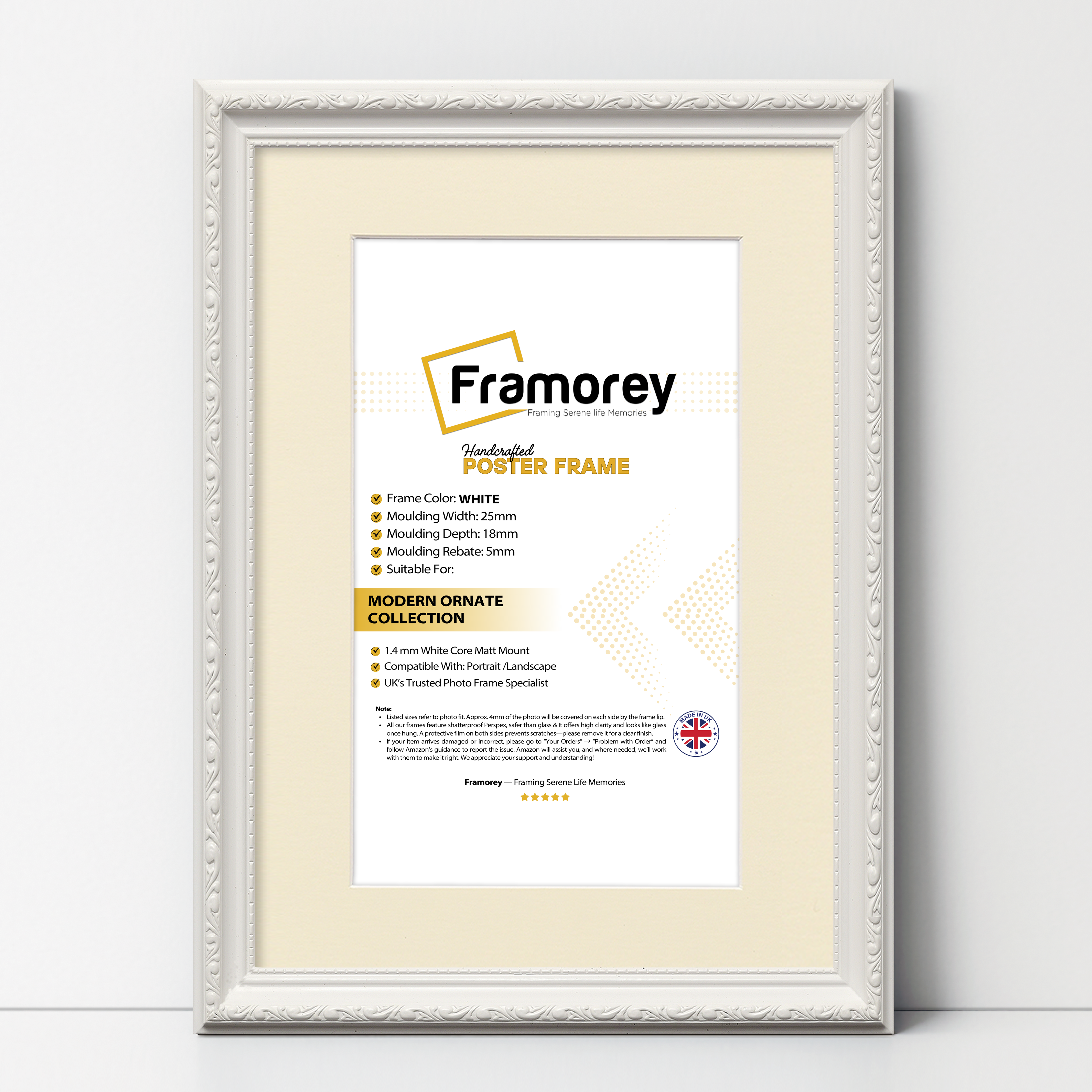 White Shabby Ornate Picture Frame With Ivory Mount Photo Frames