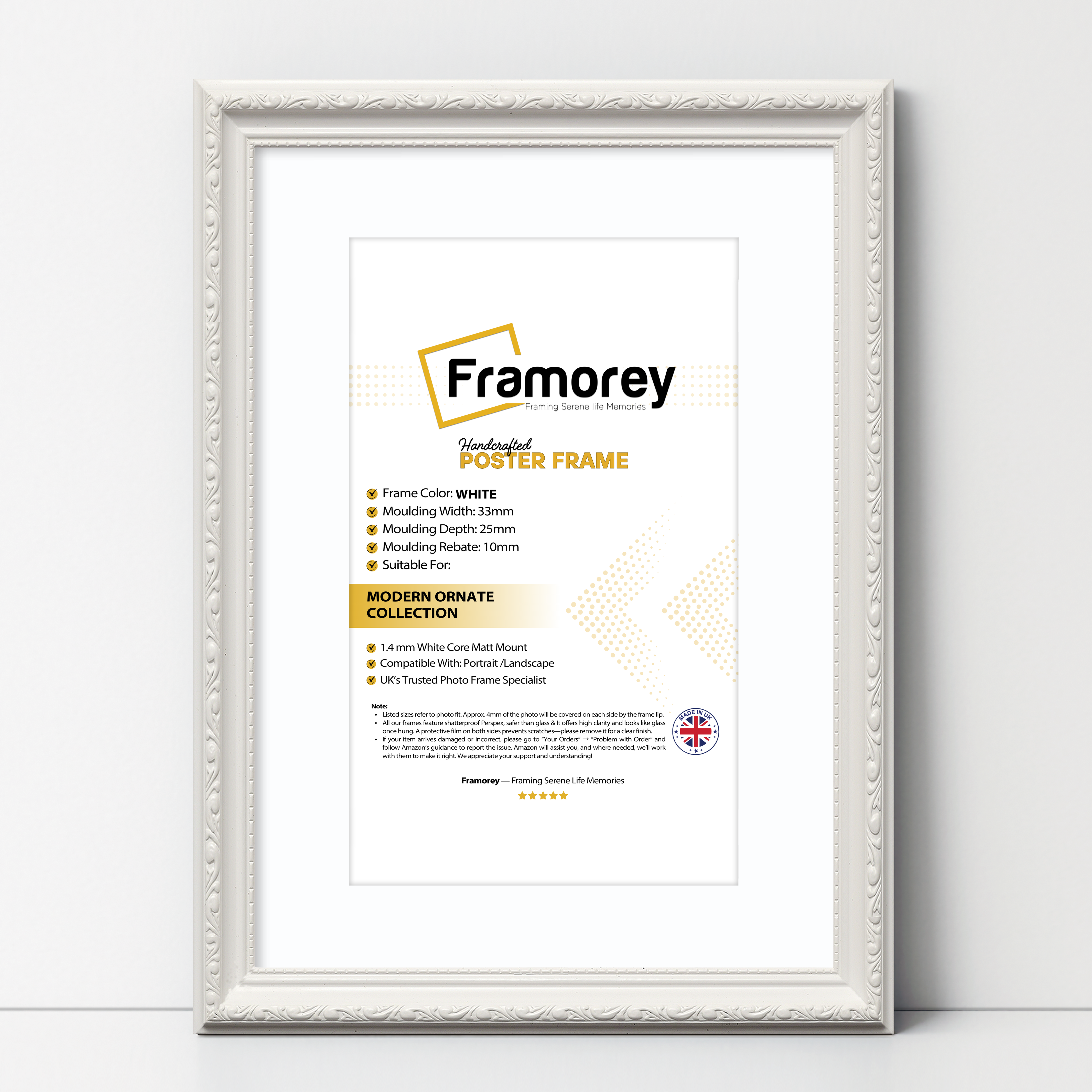 White Shabby Ornate Picture Frame Wall Art Photo Frames With White Mount