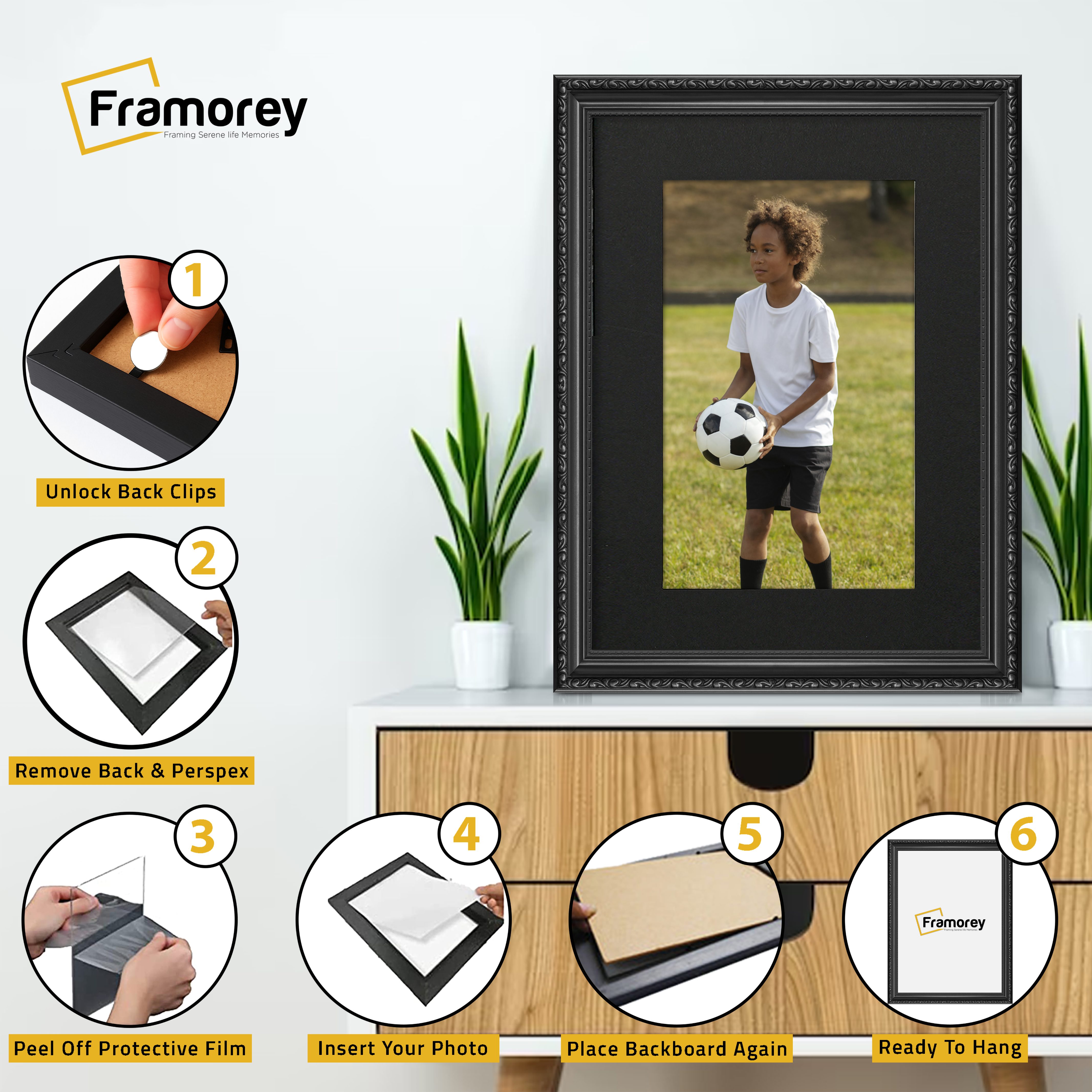 Black Shabby Ornate Picture Frame Wall Art Photo Frames With Black Mount