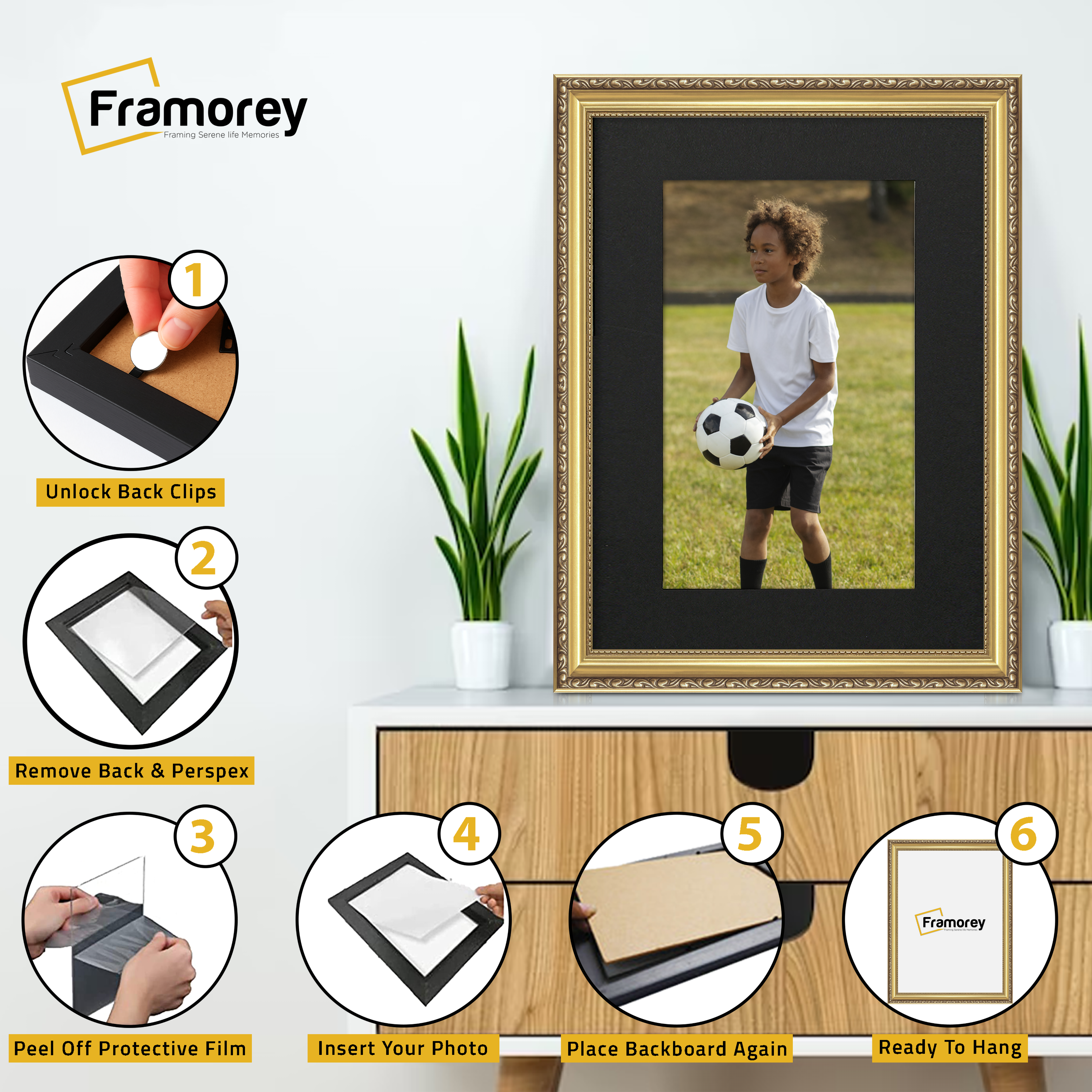 Gold Shabby Ornate Picture Frame Wall Art Photo Frames With Black Mount