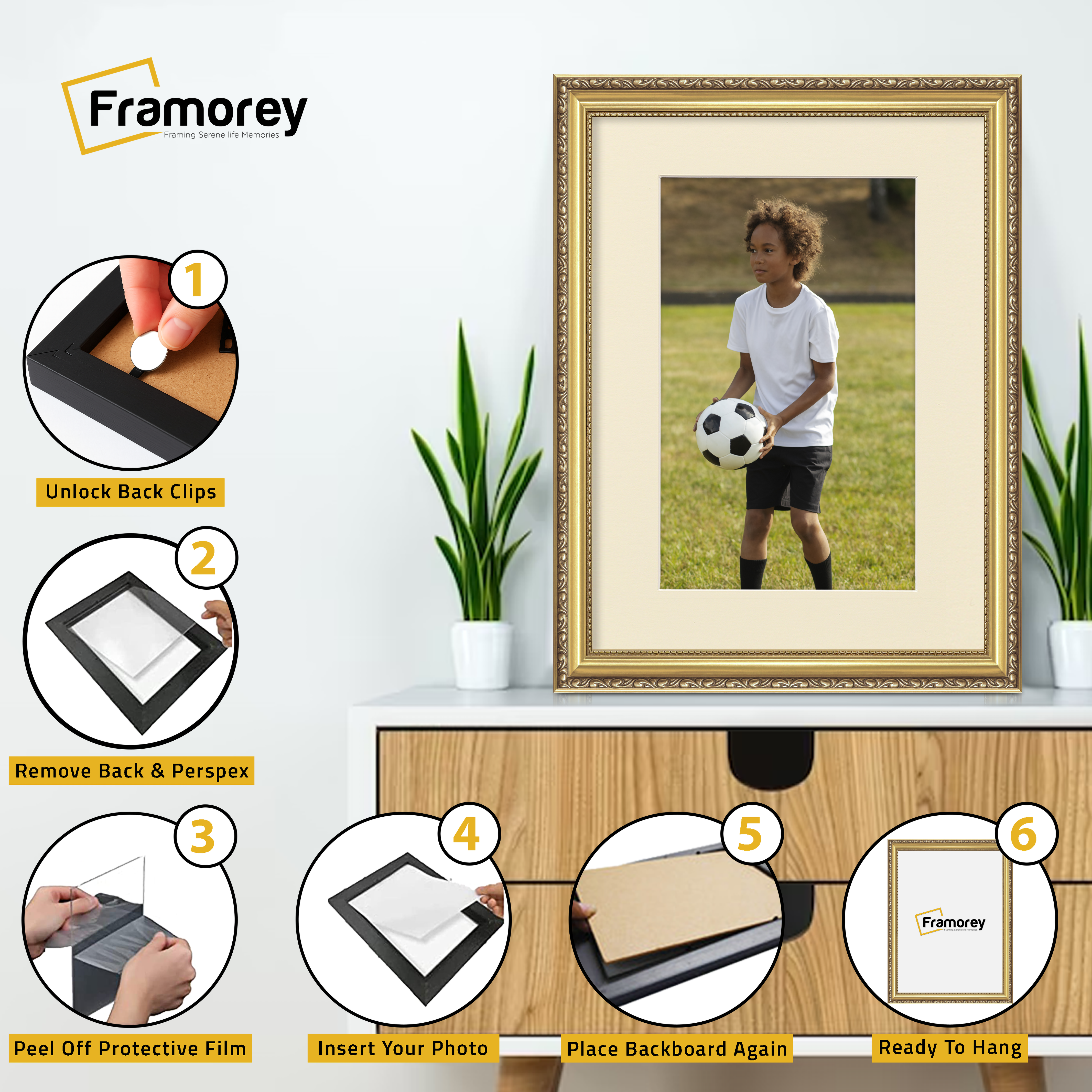 Gold Shabby Ornate Picture Frame Wall Art Photo Frames With Ivory Mount