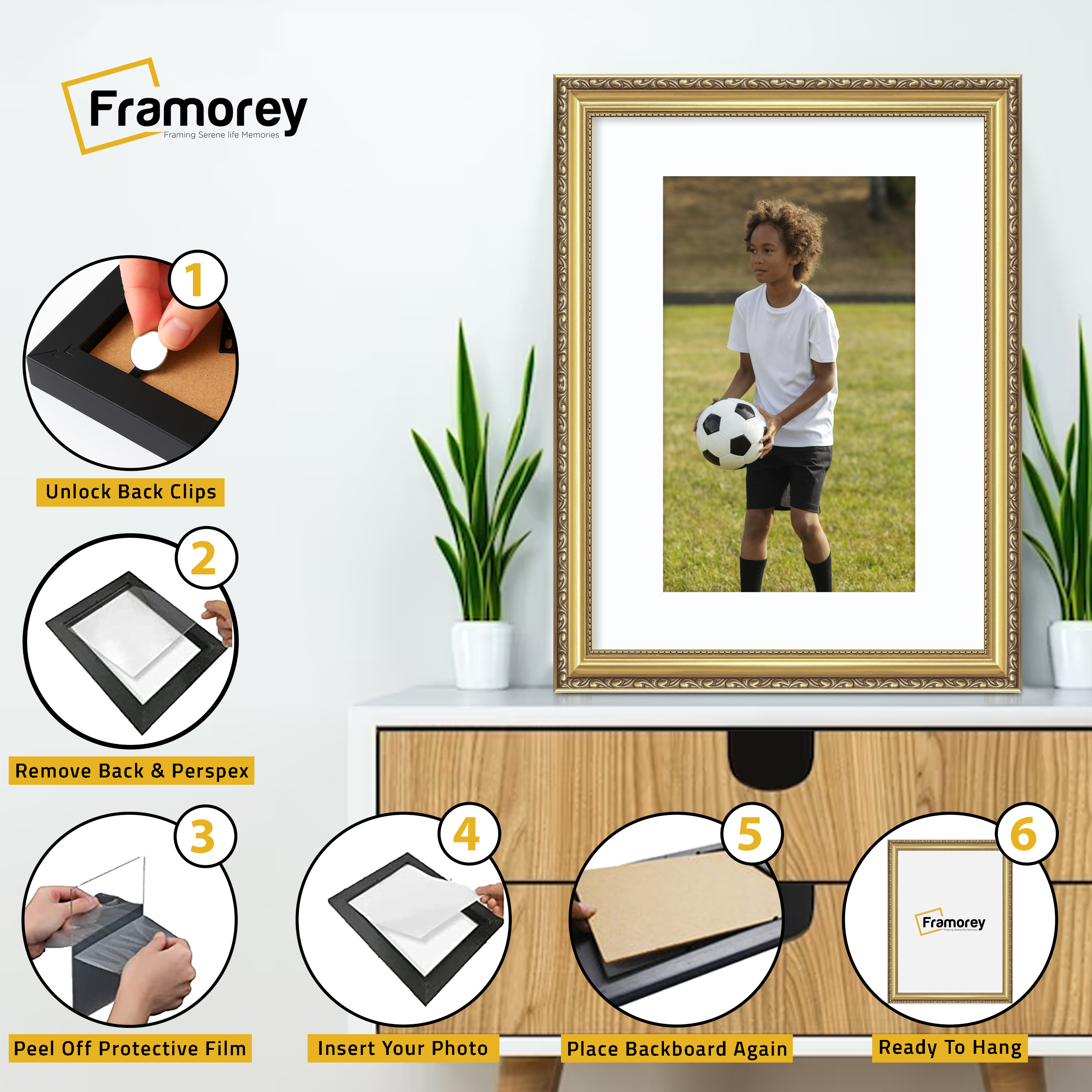 Gold Shabby Ornate Picture Frame Wall Art Photo Frames With White Mount