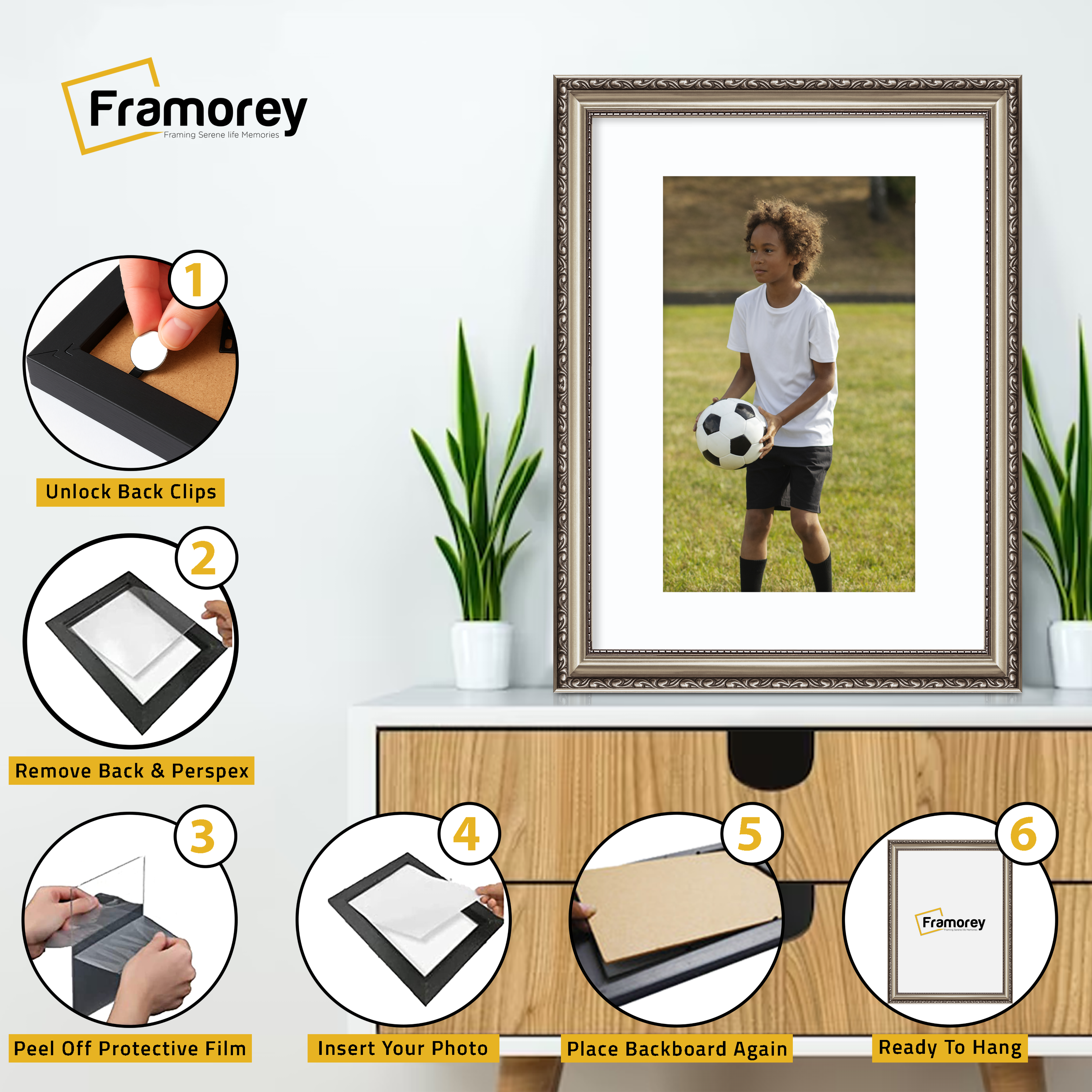 Gun Metal Shabby Ornate Picture Frame With White Mount Photo Frame