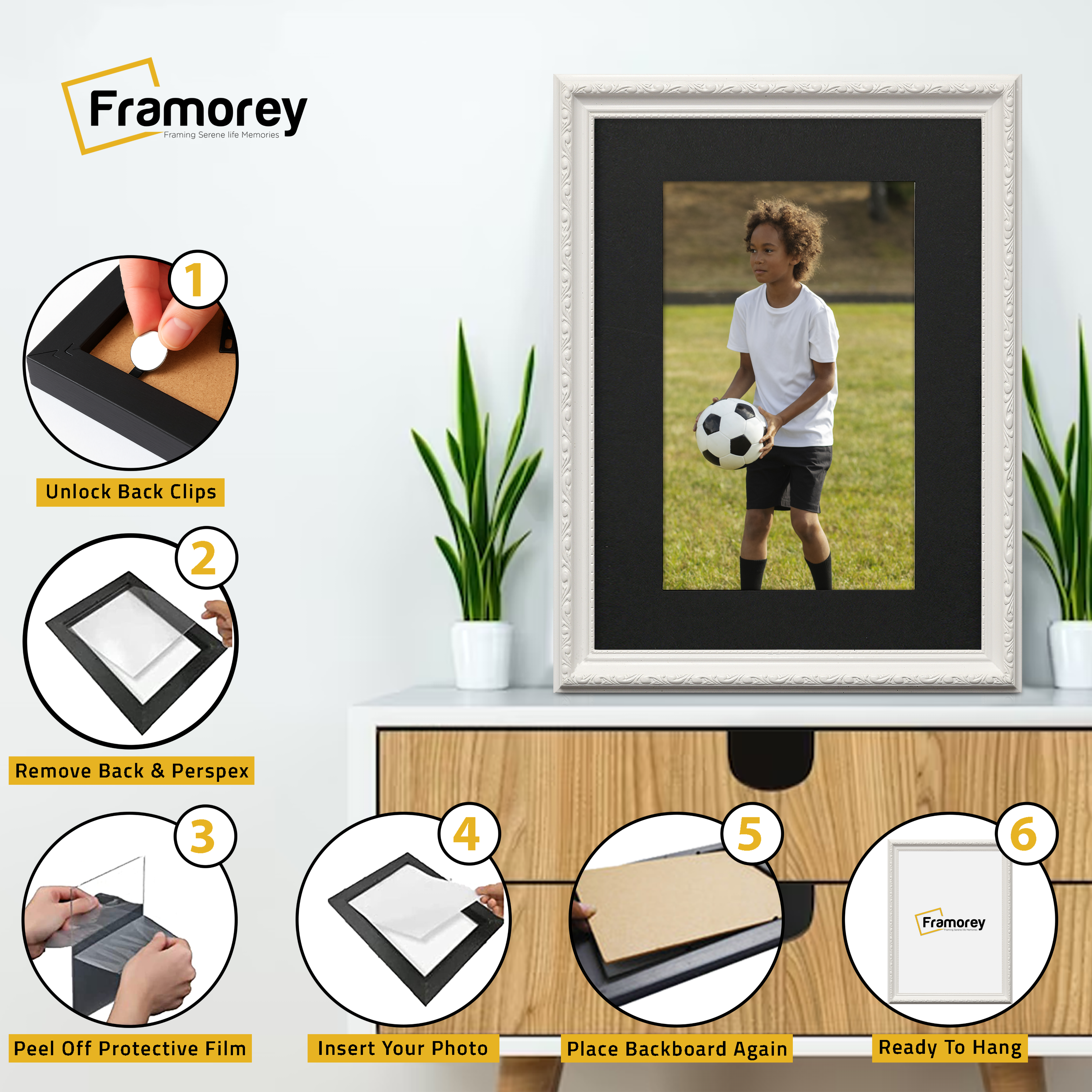 White Shabby Ornate Picture Frame Wall Art Frames With Black Mount