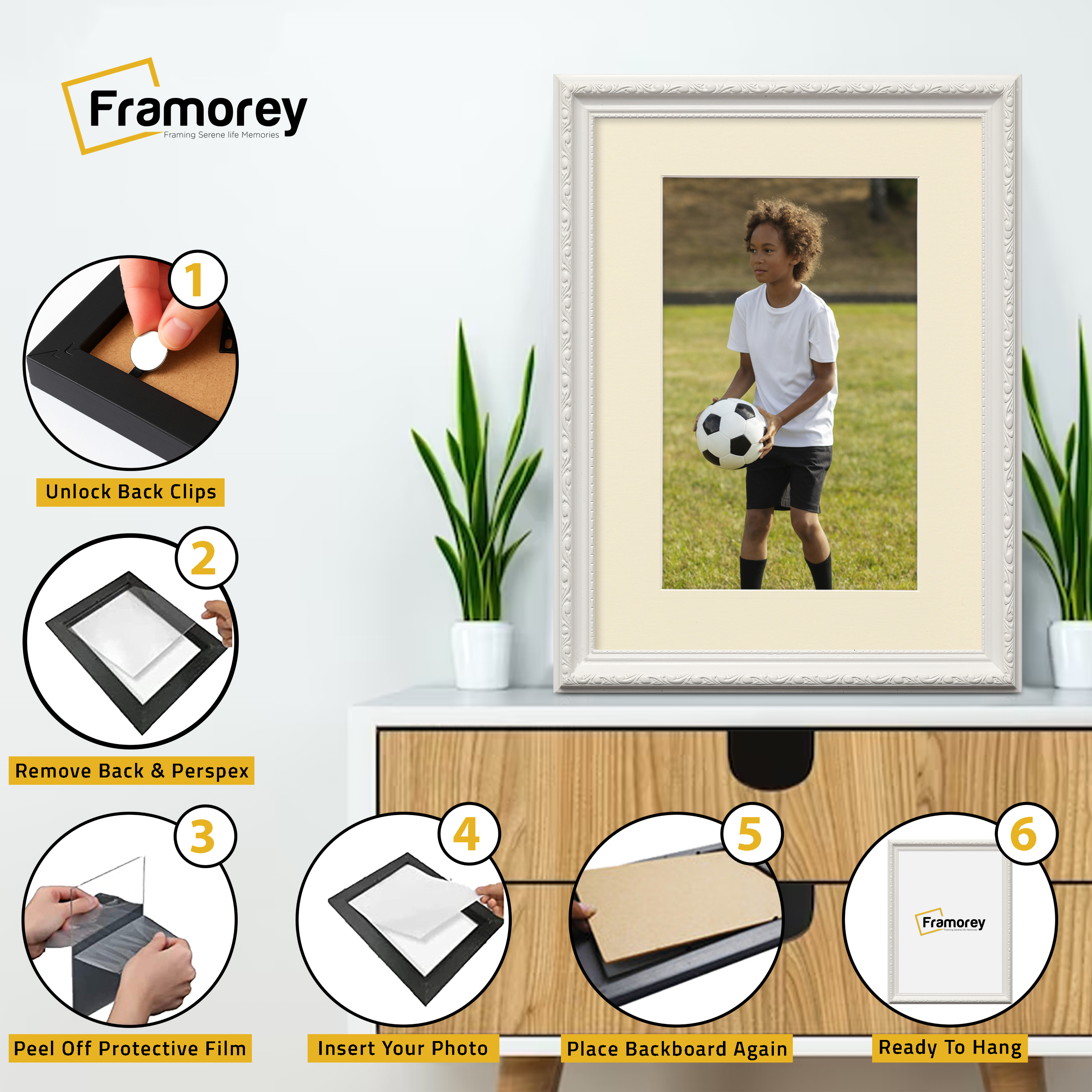 White Shabby Ornate Picture Frame With Ivory Mount Photo Frames