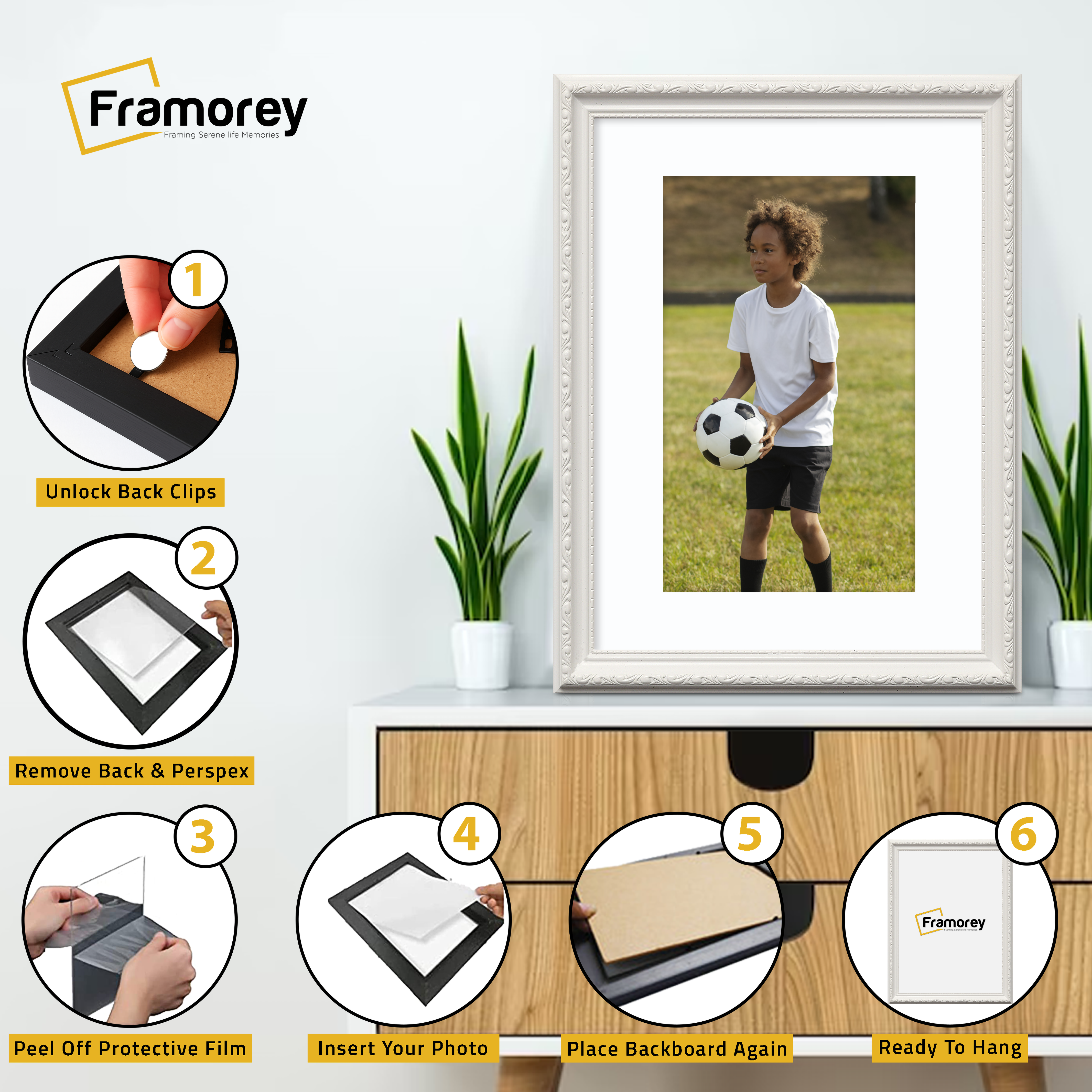 White Shabby Ornate Picture Frame Wall Art Photo Frames With White Mount