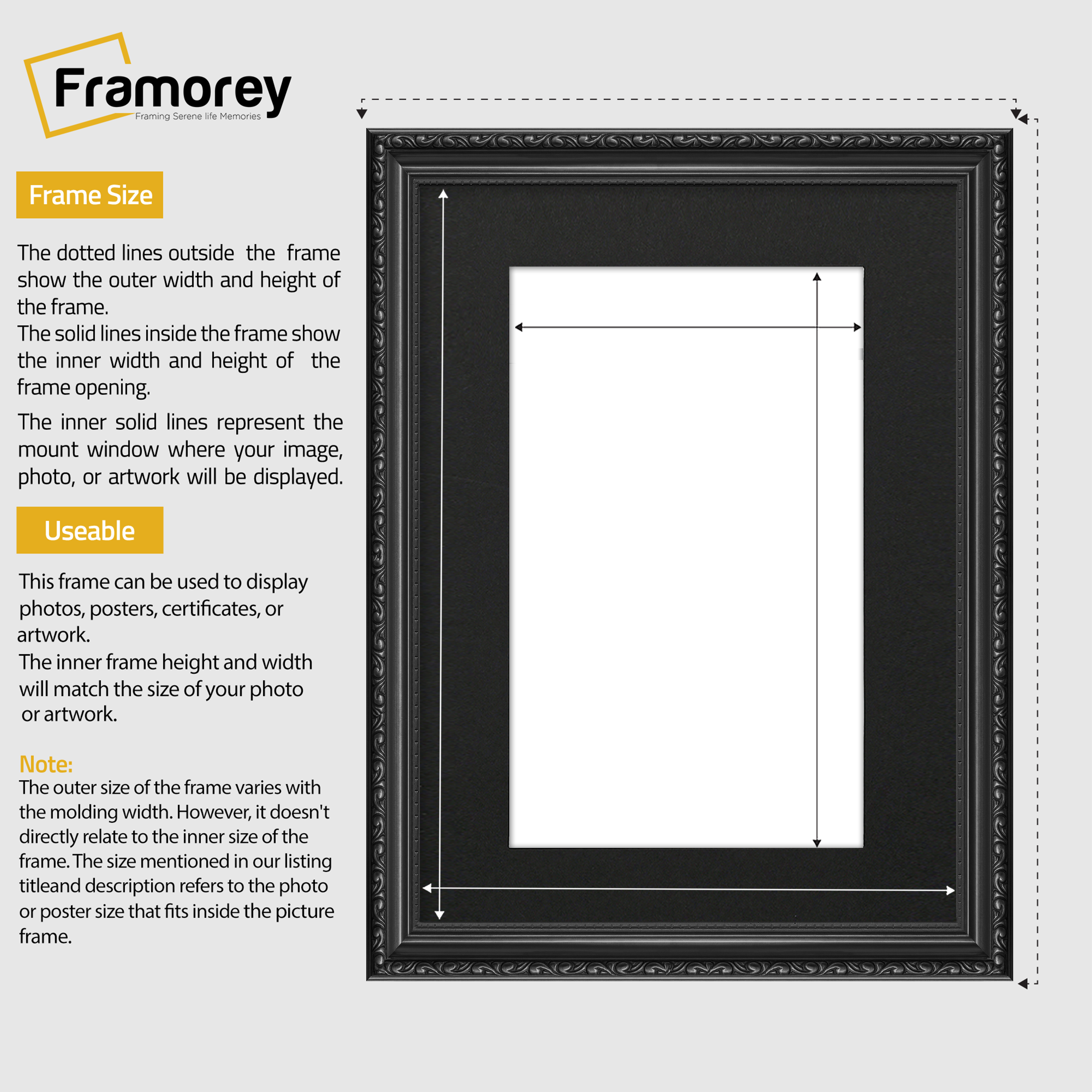 Black Shabby Ornate Picture Frame Wall Art Photo Frames With Black Mount