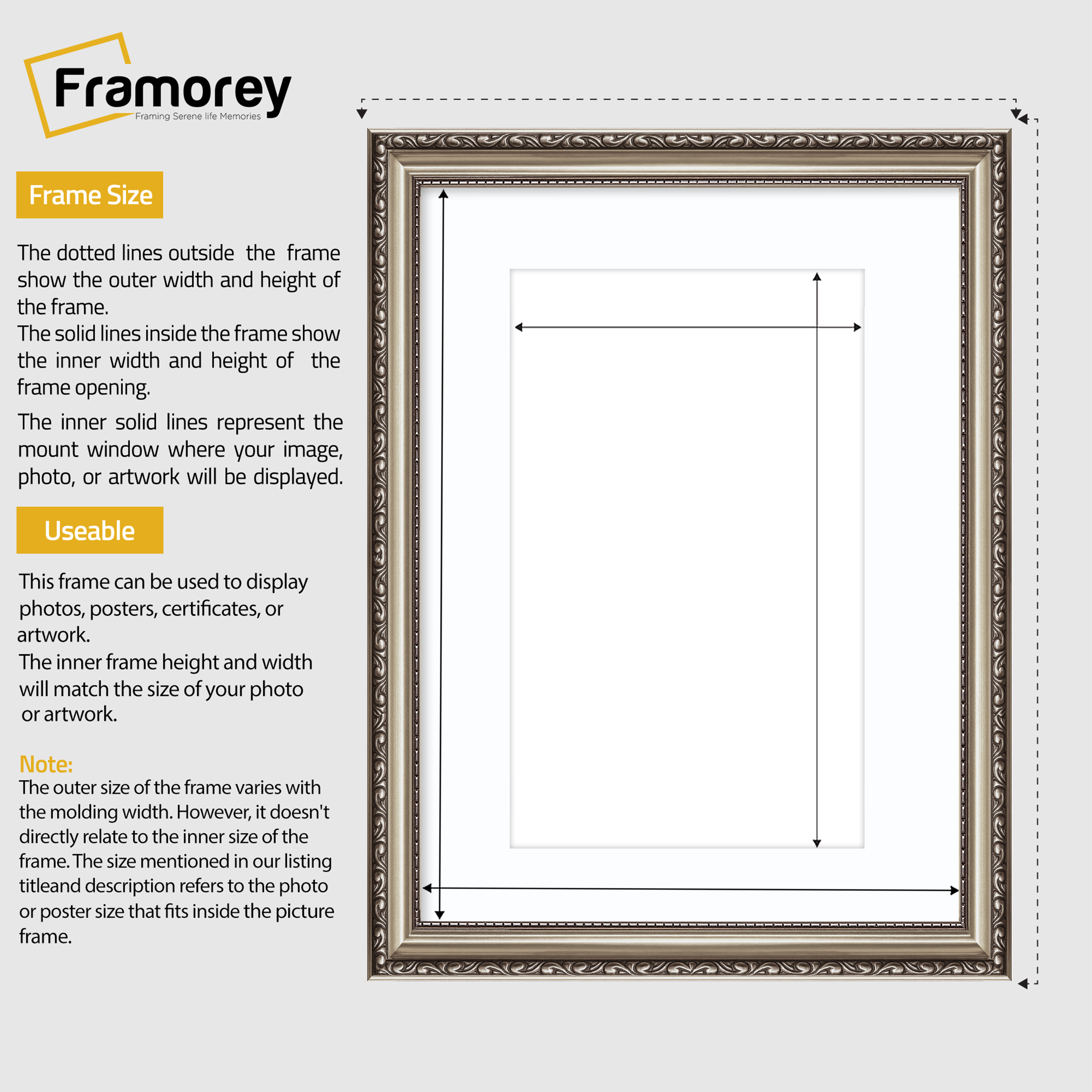 Gun Metal Shabby Ornate Picture Frame With White Mount Photo Frame
