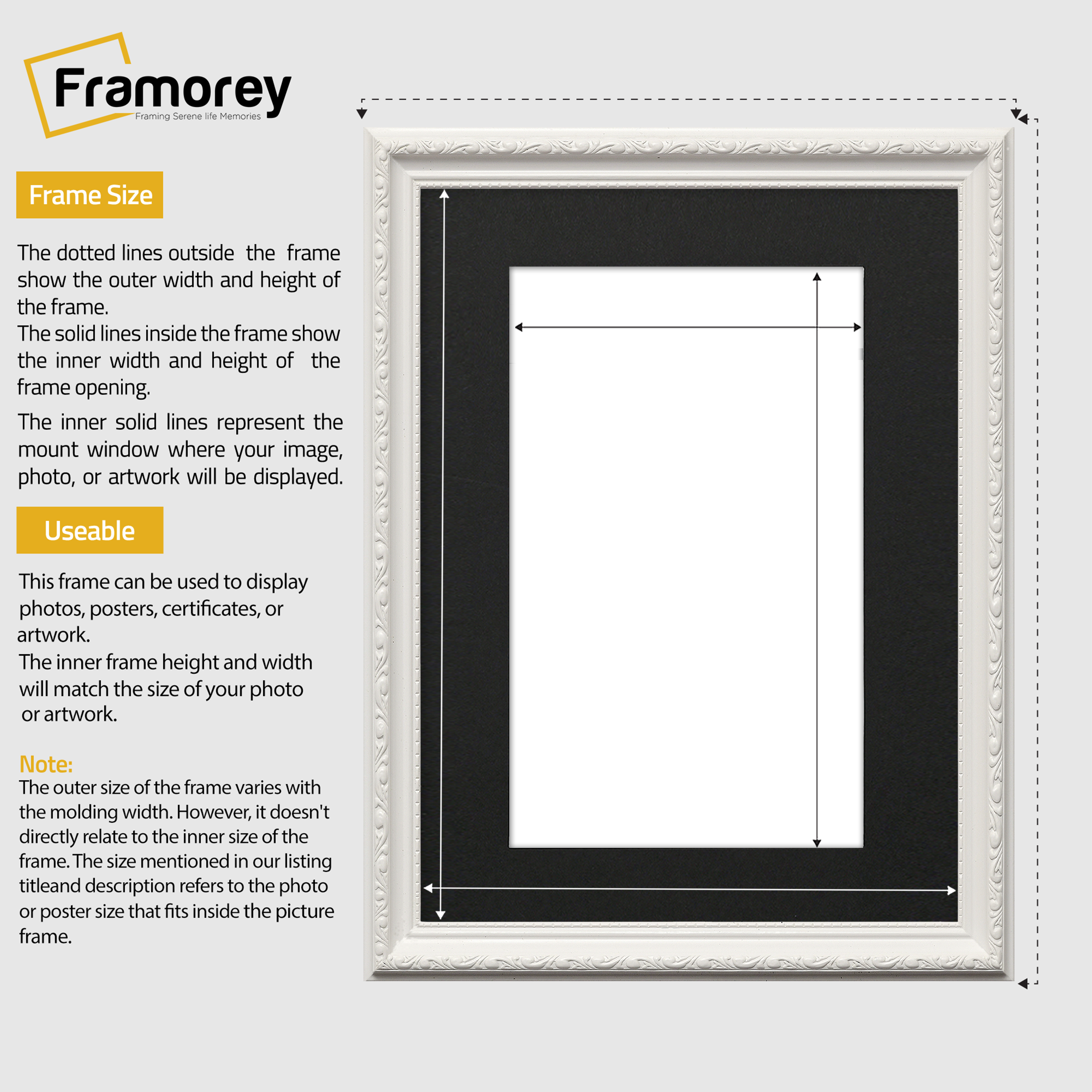 White Shabby Ornate Picture Frame Wall Art Frames With Black Mount