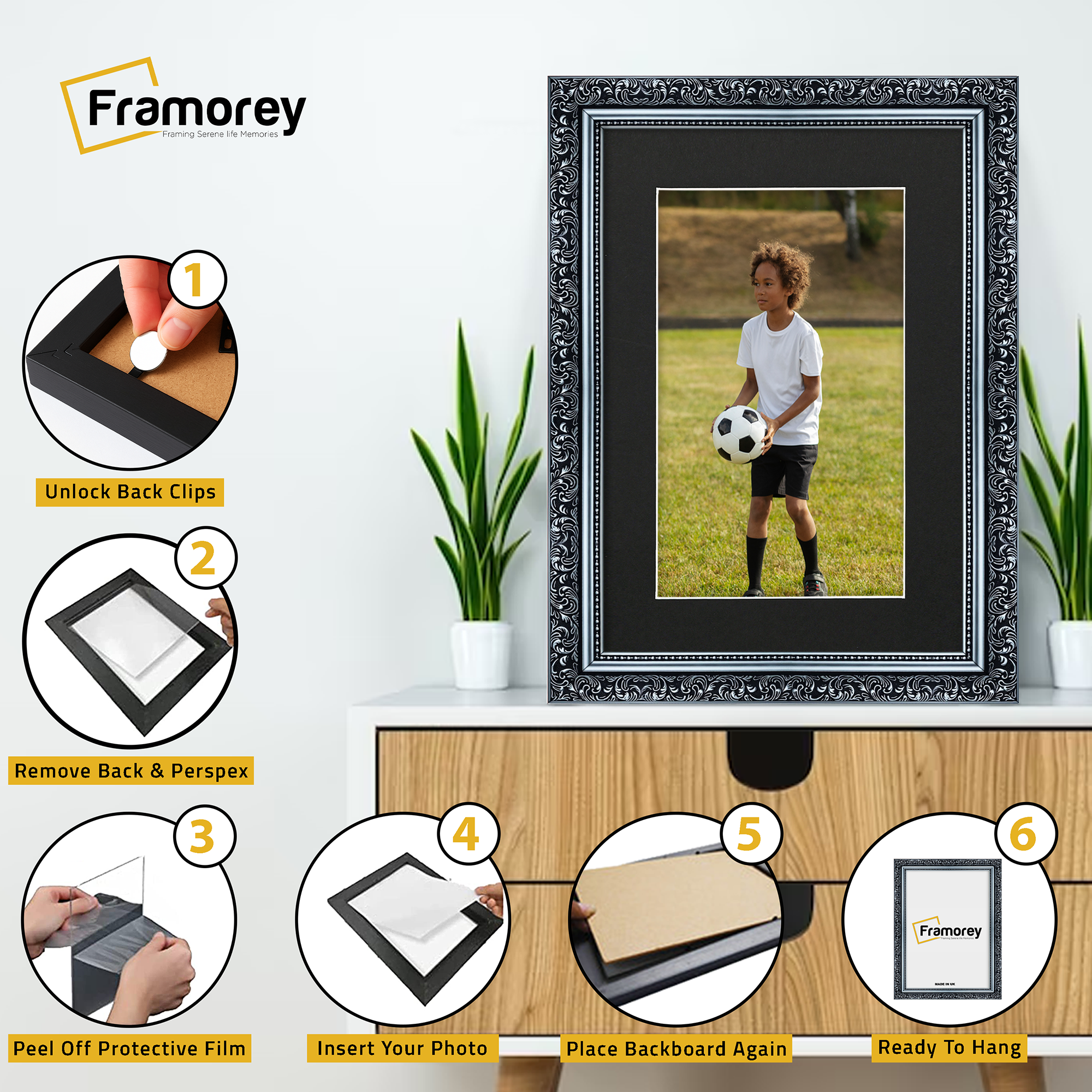 Silver Picture Frame Ornate Traditional Dahlia Photo Frame With Black Mount