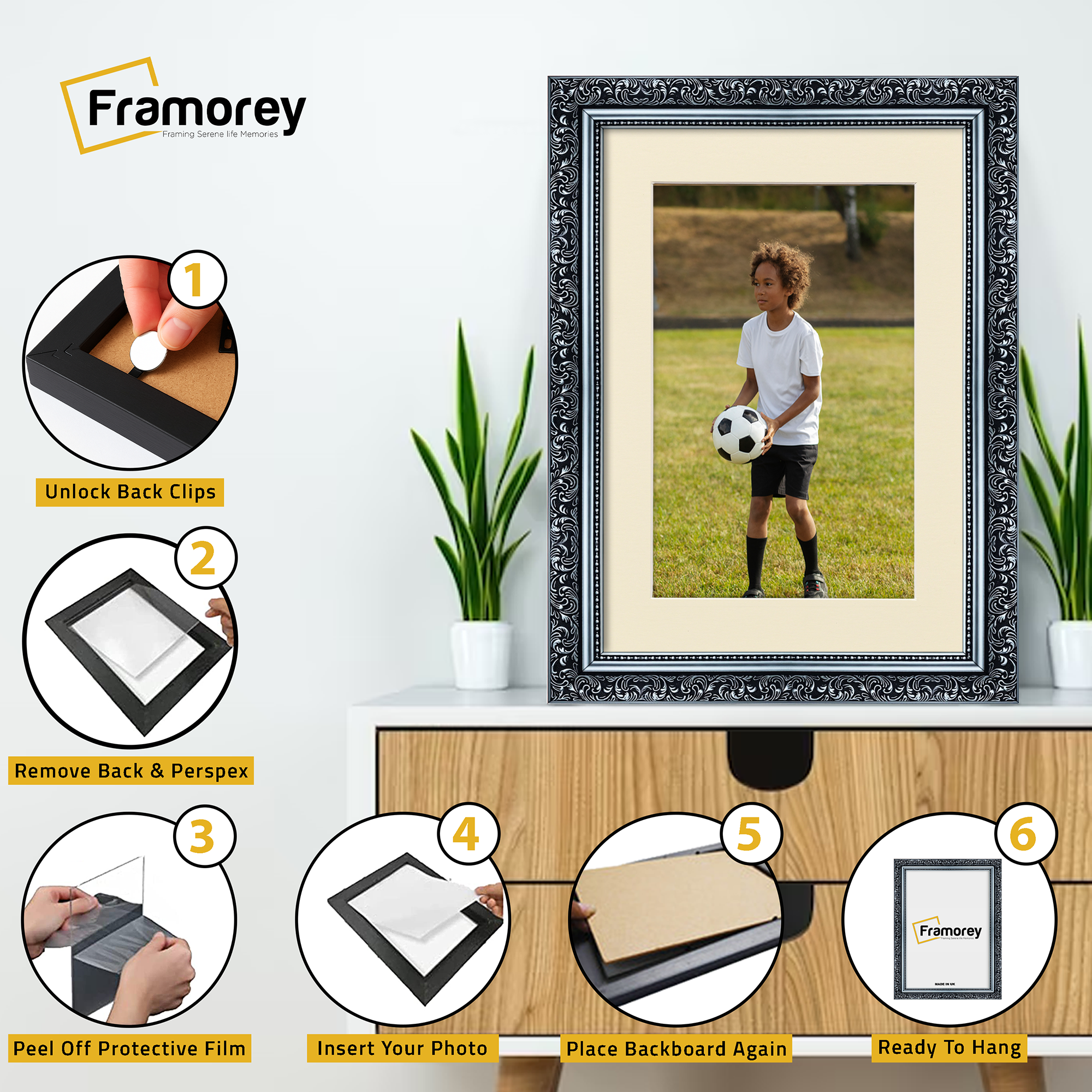 Silver Picture Frame Ornate Traditional Dahlia Poster Frame With Ivory Mount