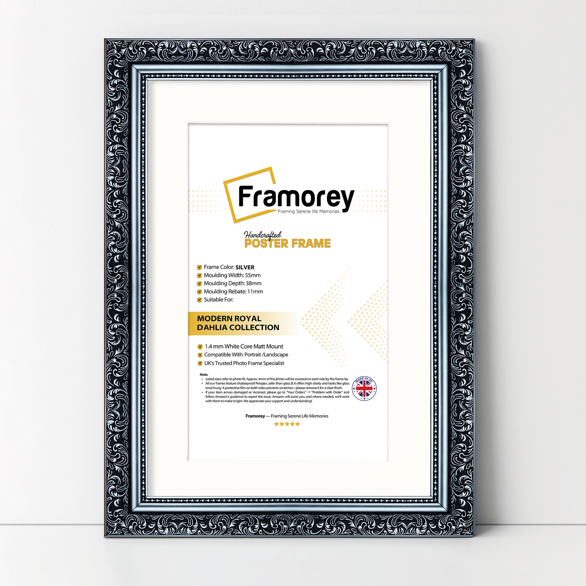 Silver Picture Frame Ornate Traditional Dahlia Photo Frame With White Mount