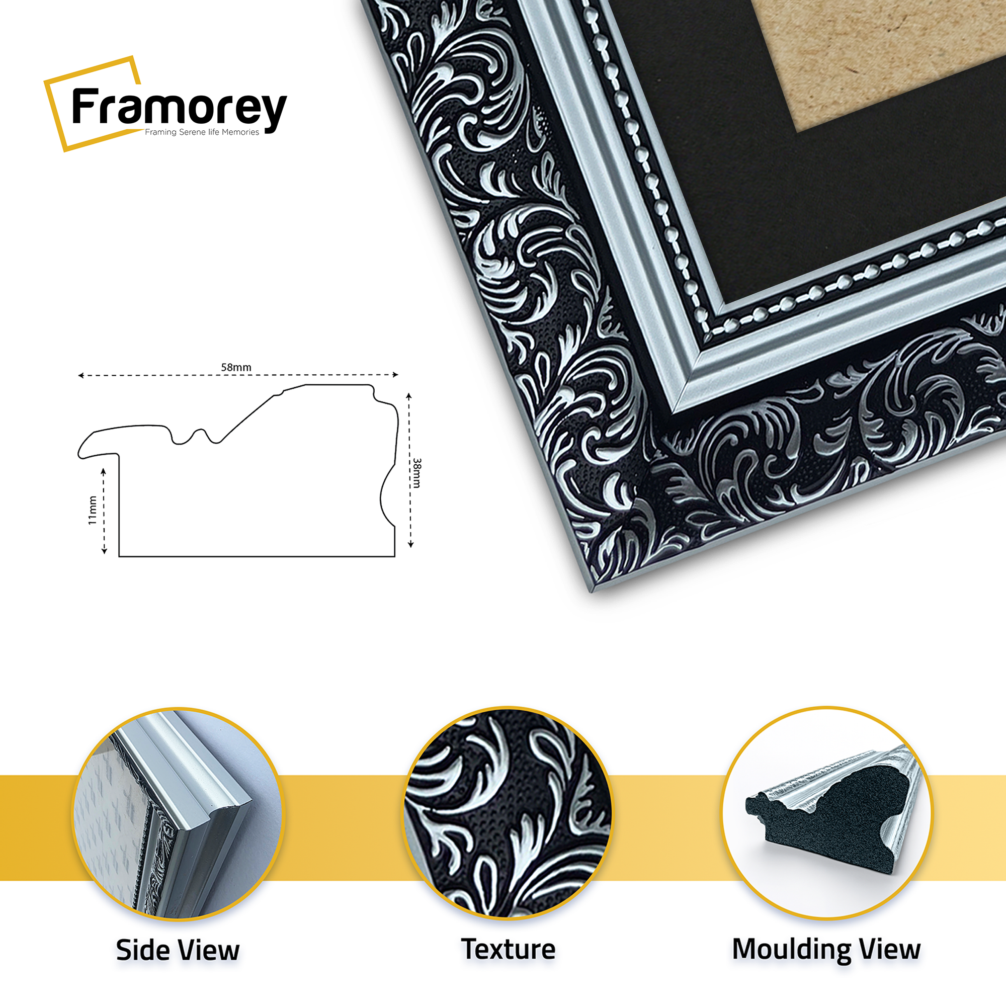 Silver Picture Frame Ornate Traditional Dahlia Photo Frame With Black Mount