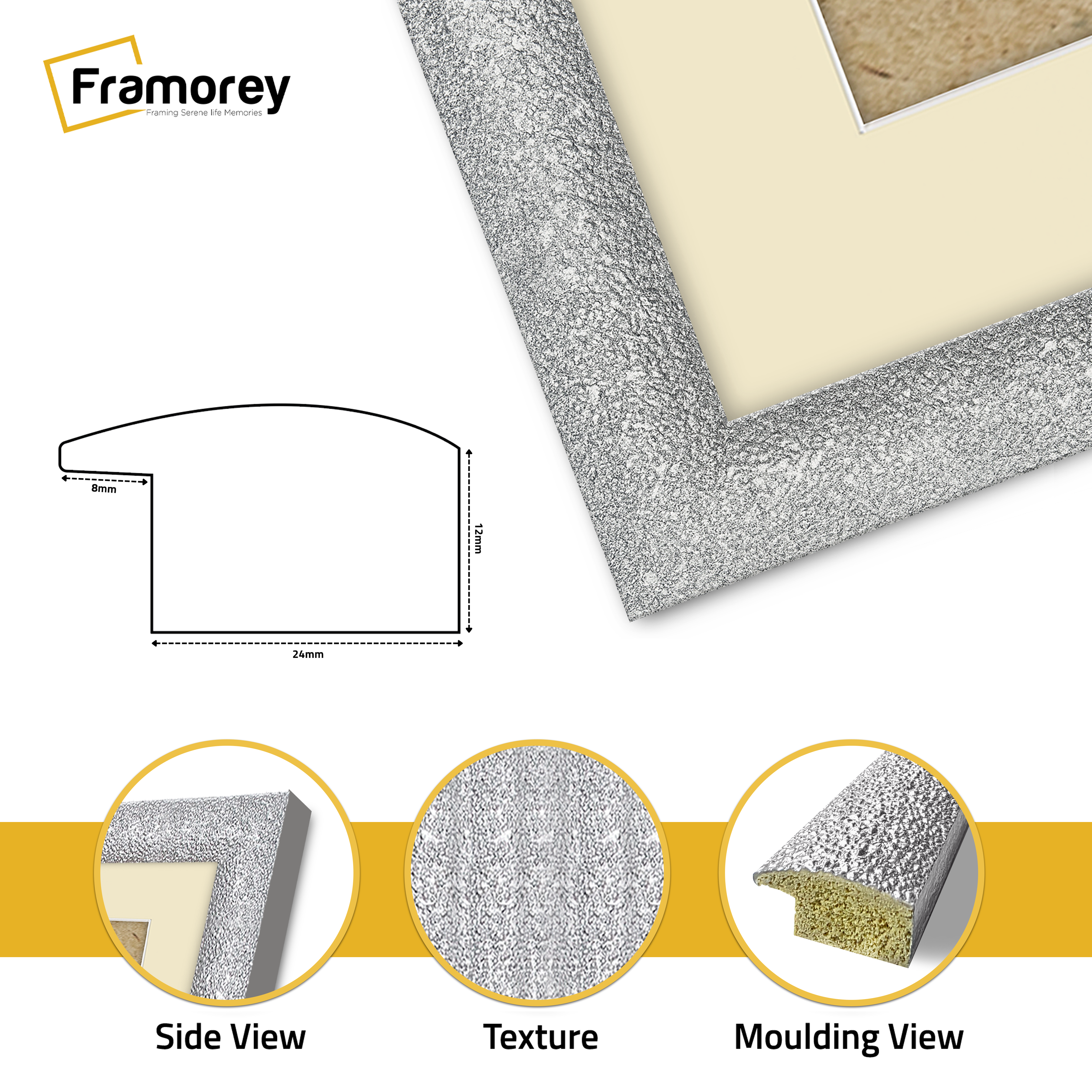 Glitter Sparkle Silver Picture Frame Photo Print Frame With Ivory Mount