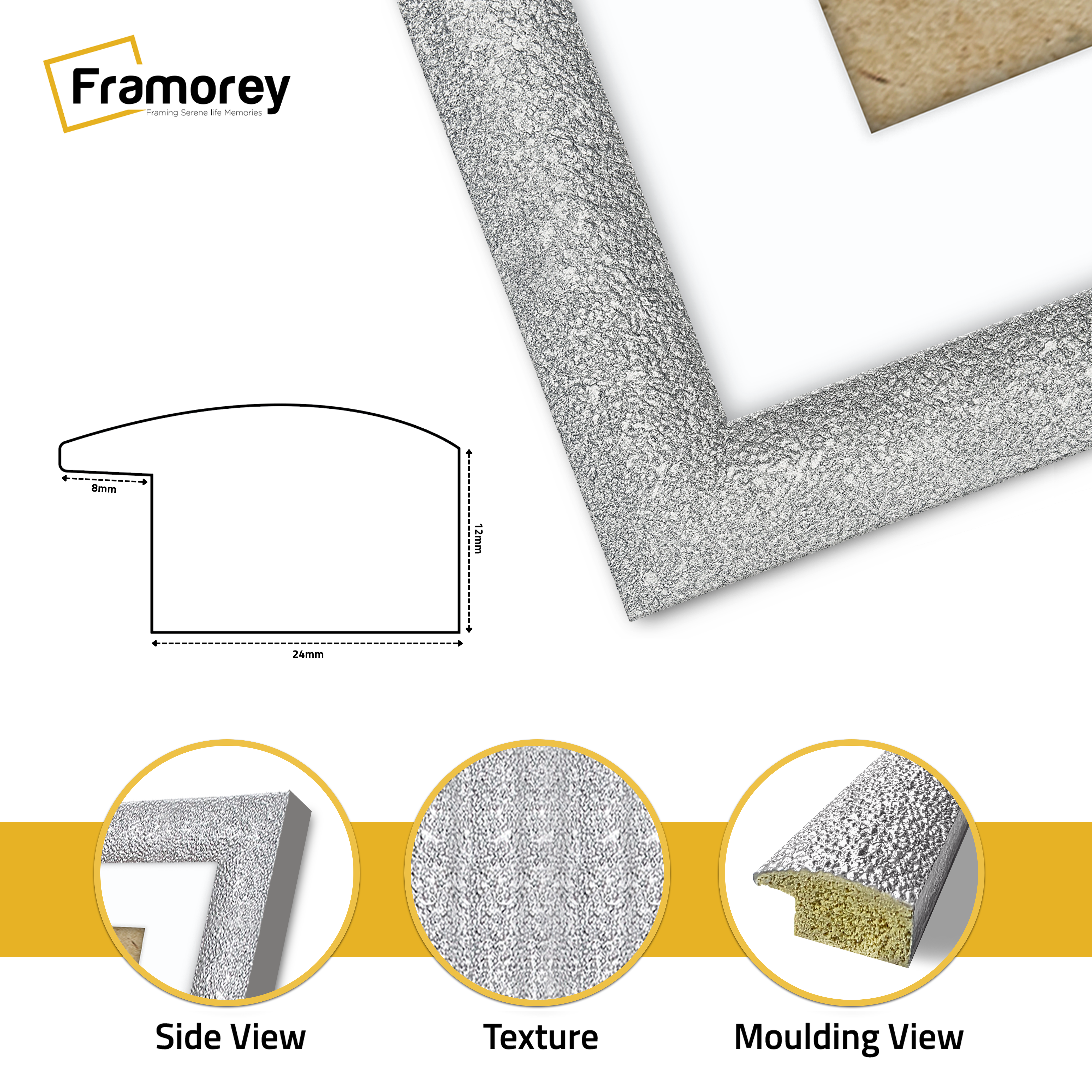 Glitter Sparkle Silver Picture Frame Photo Print Frame With White Mount