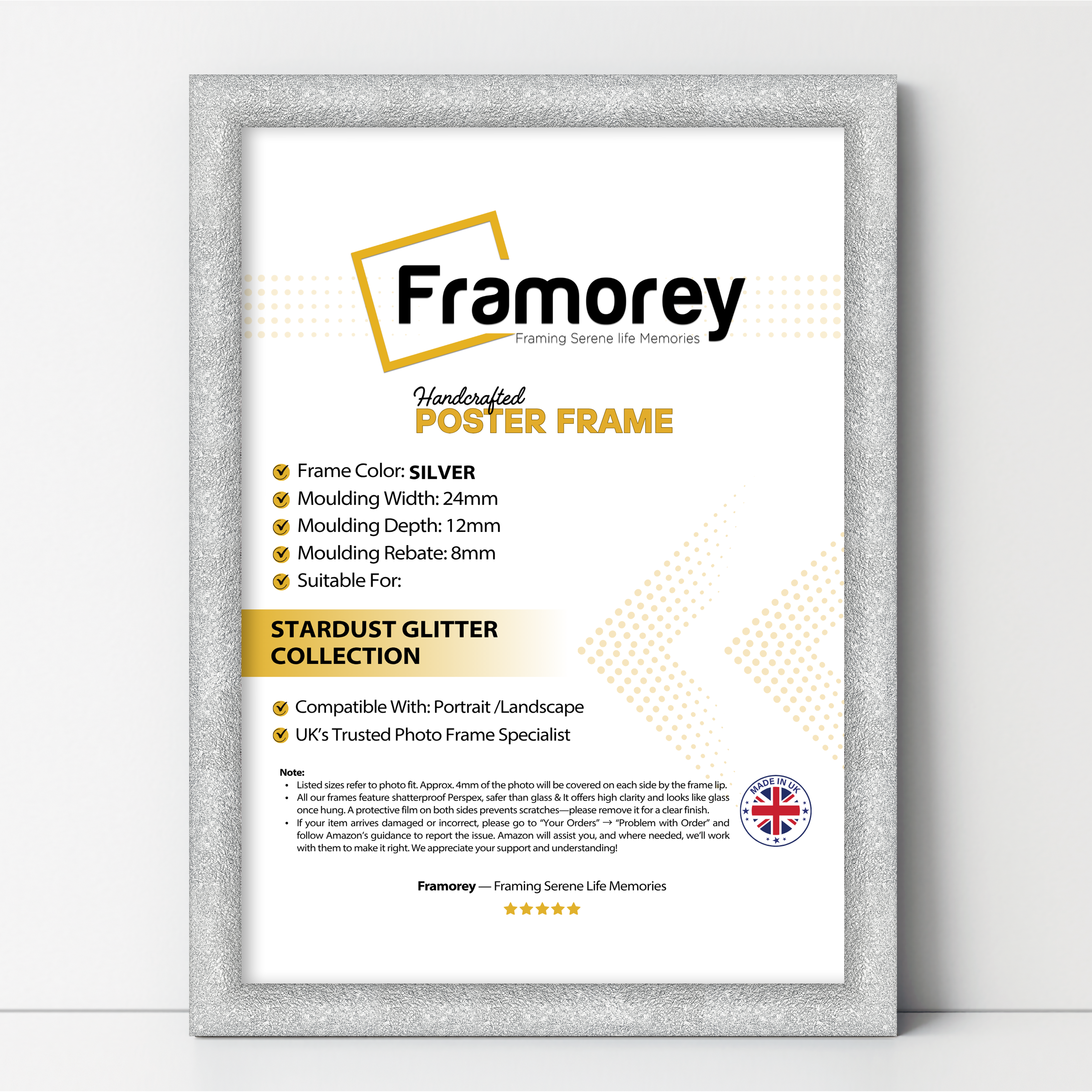 Glitter Sparkle Silver Picture Frame Photo Print Frame