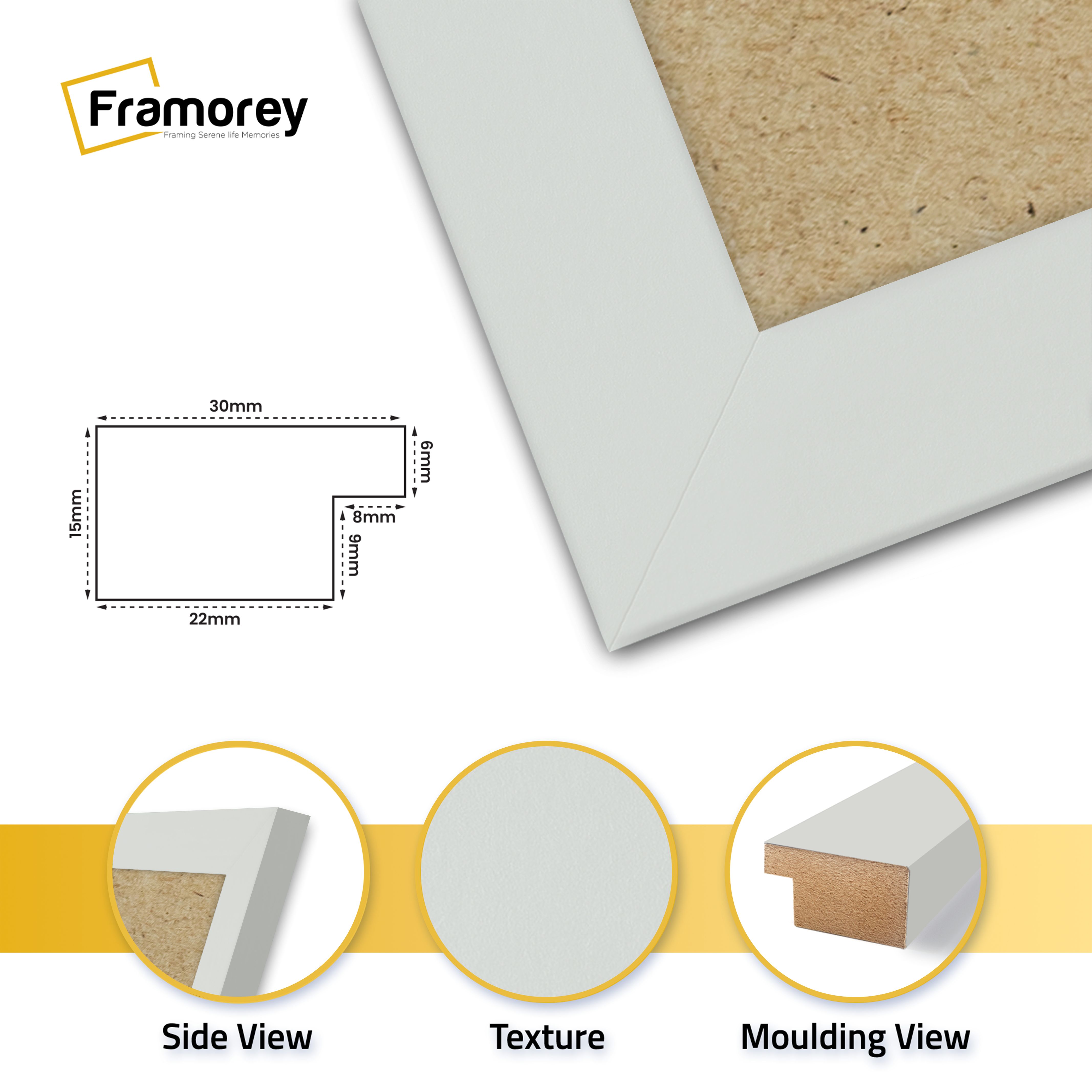 Rectangle Back side view of silver photo frame with some detailed parts separately.