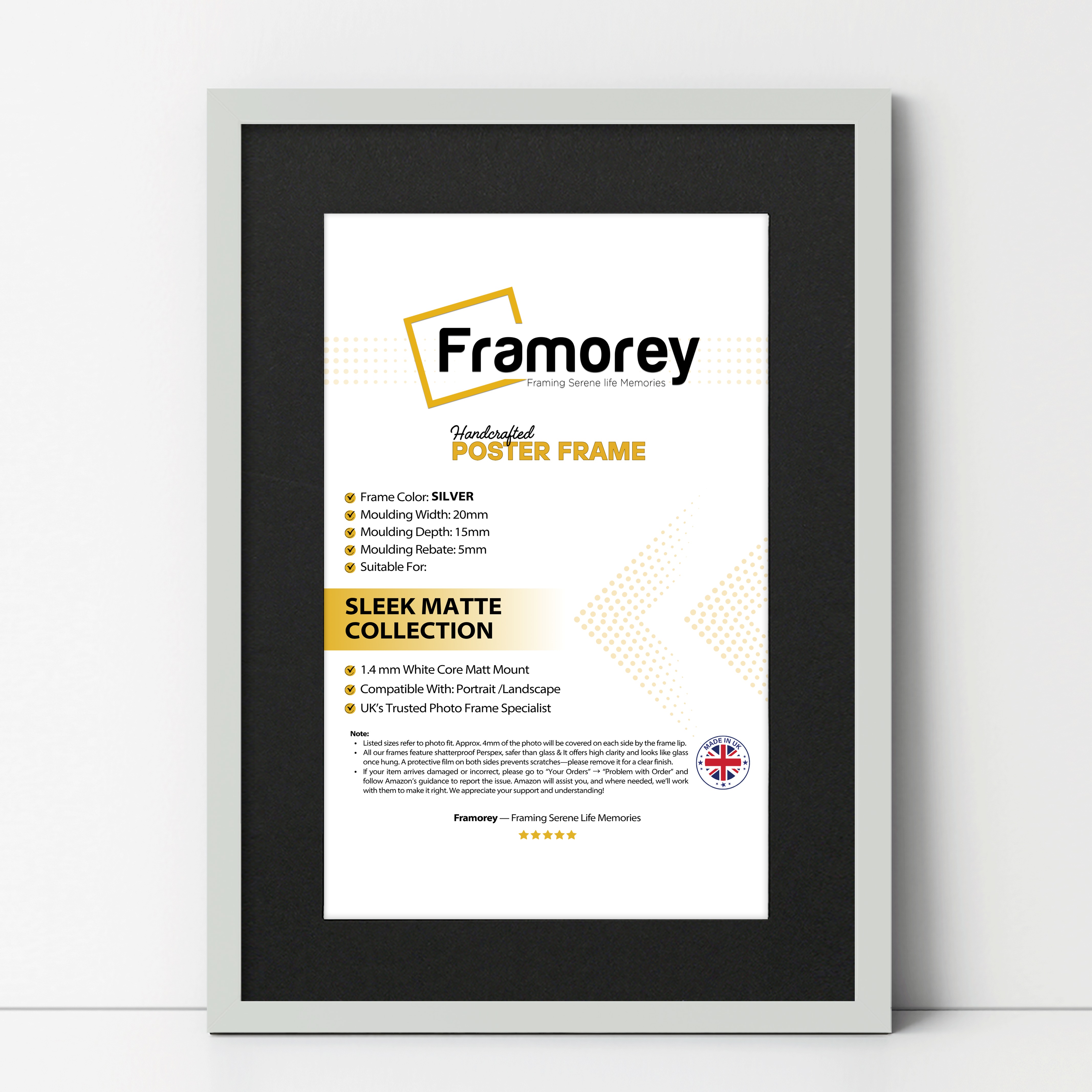 Thin Matt Silver Picture Frame With Black Mount