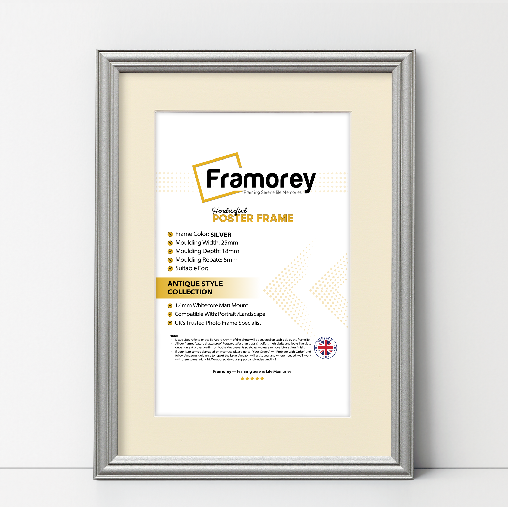 Antique Style Silver Picture Frame Wall Art Photo Frame With Ivory Mount