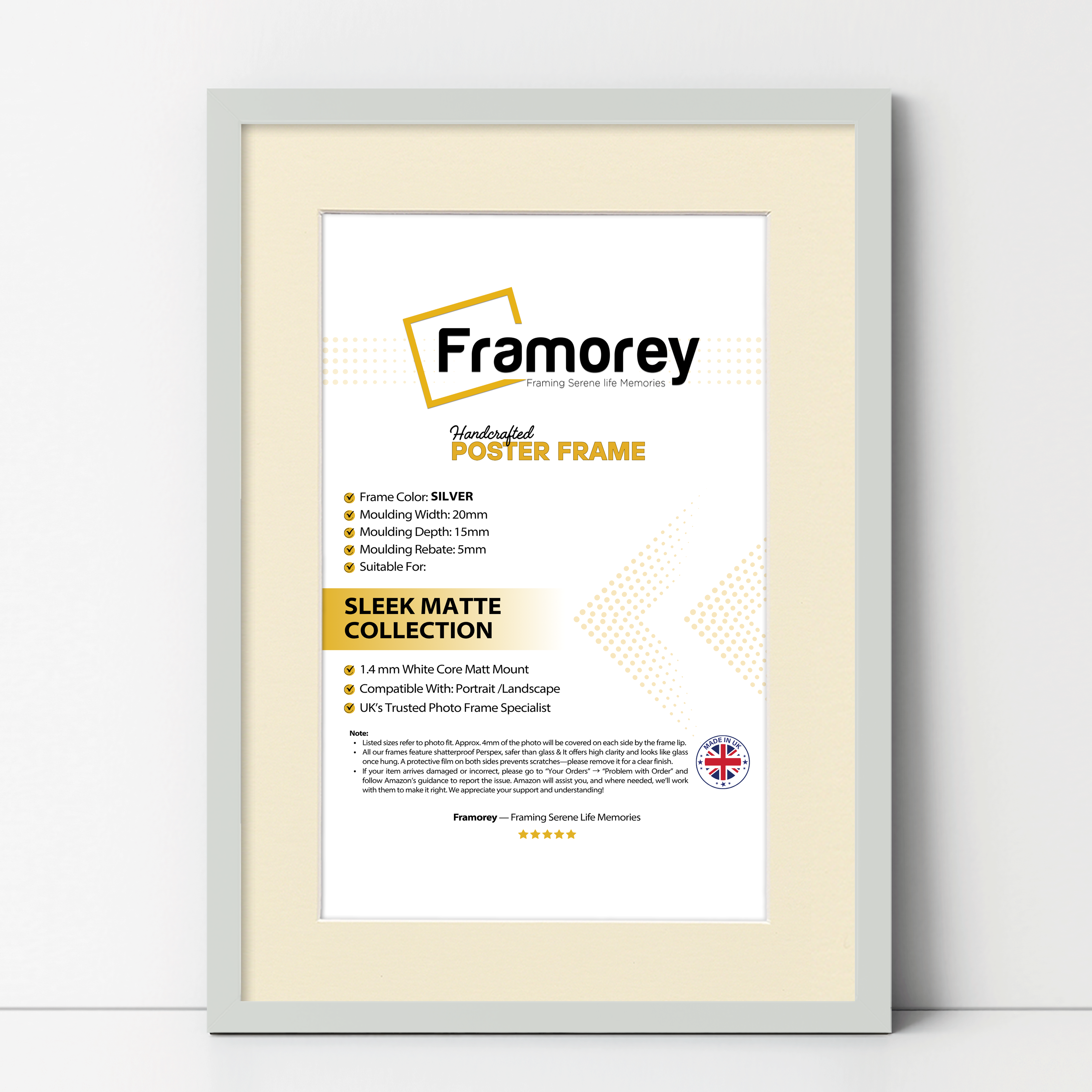 Thin Matt Silver Picture Frame With Ivory Mount